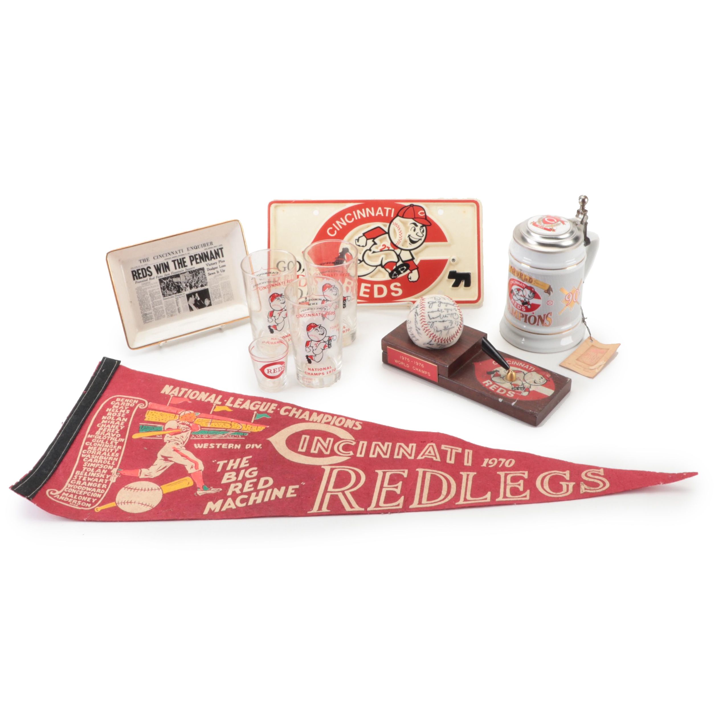 Cincinnati Reds Tumblers, Ashtray, Pennant, Beer Stein and More, Late 20th C.