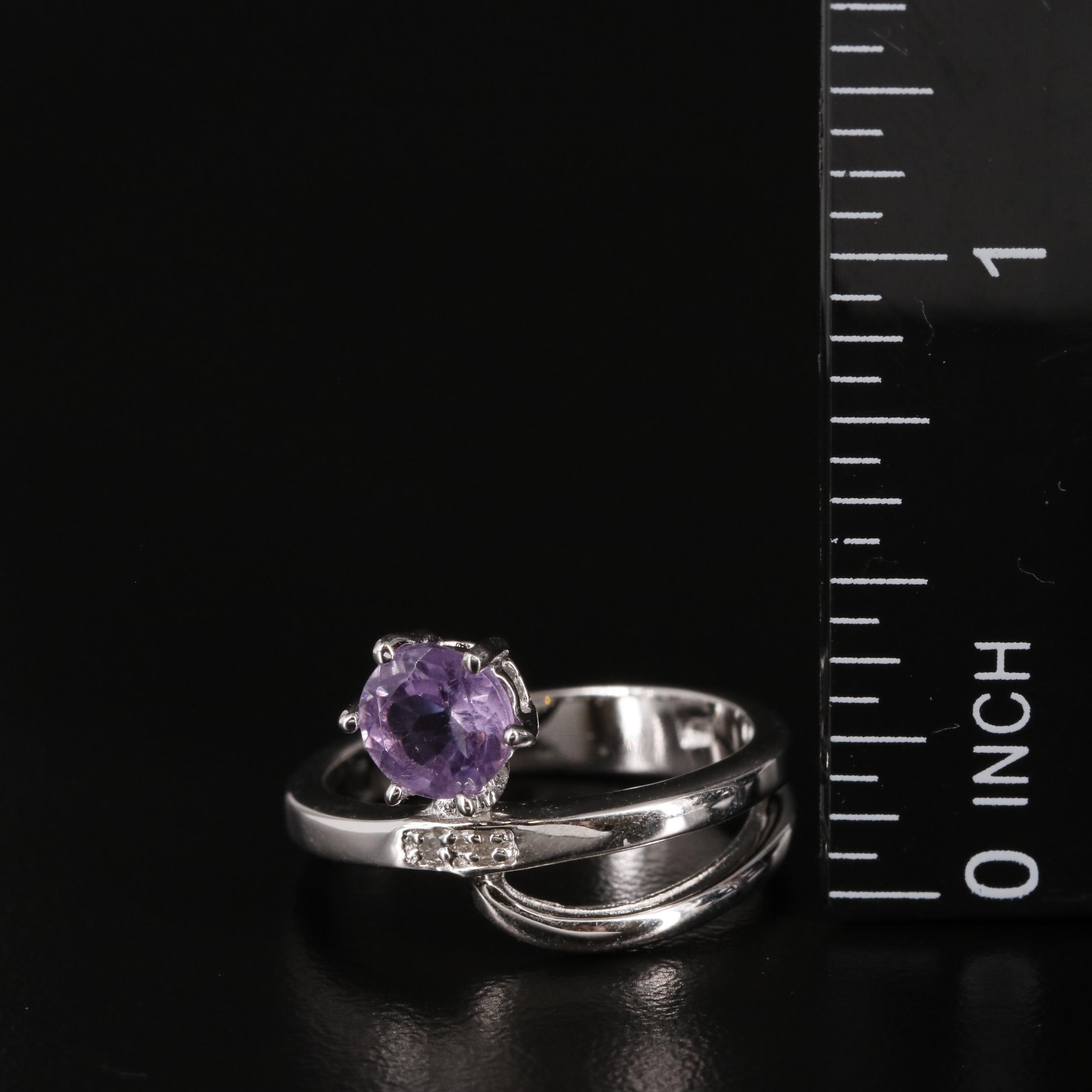 Sterling Amethyst and Diamond Ring