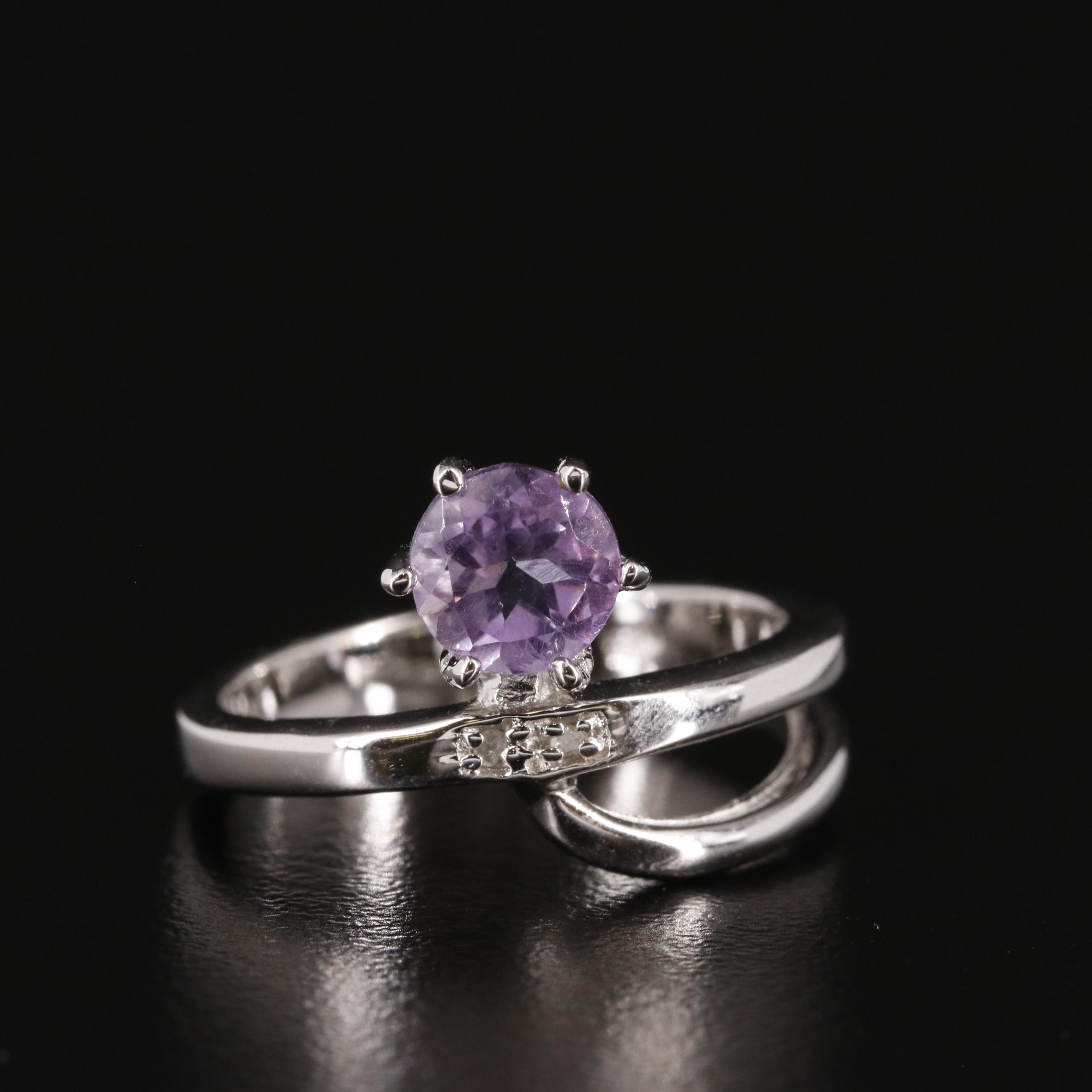 Sterling Amethyst and Diamond Ring