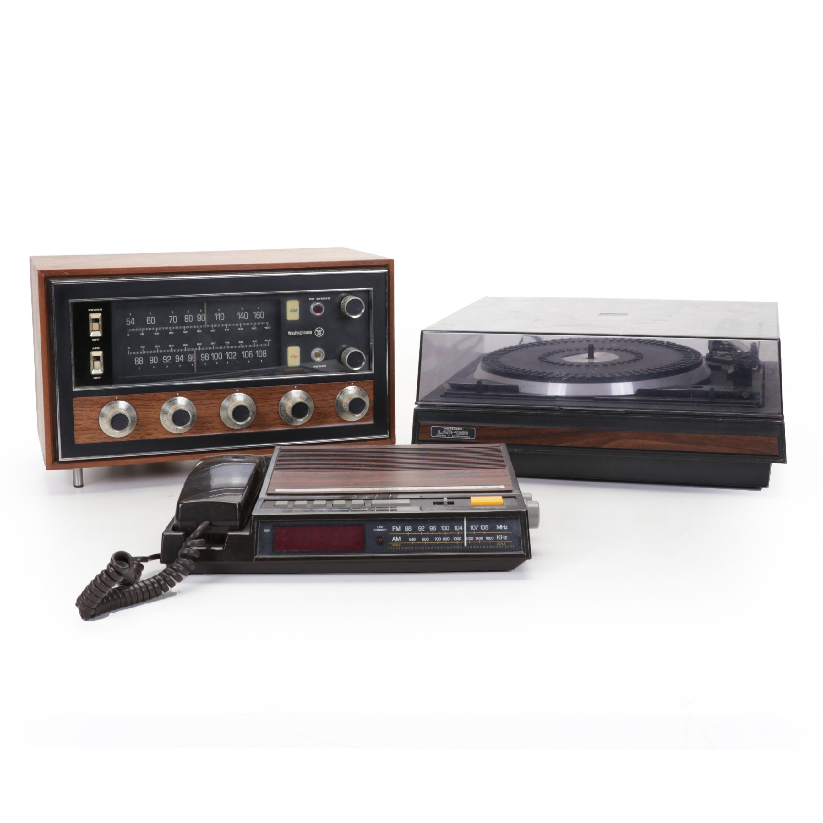 Westinghouse Transistor Radio, Realistic Turntable, and LaPhone Clock Radio