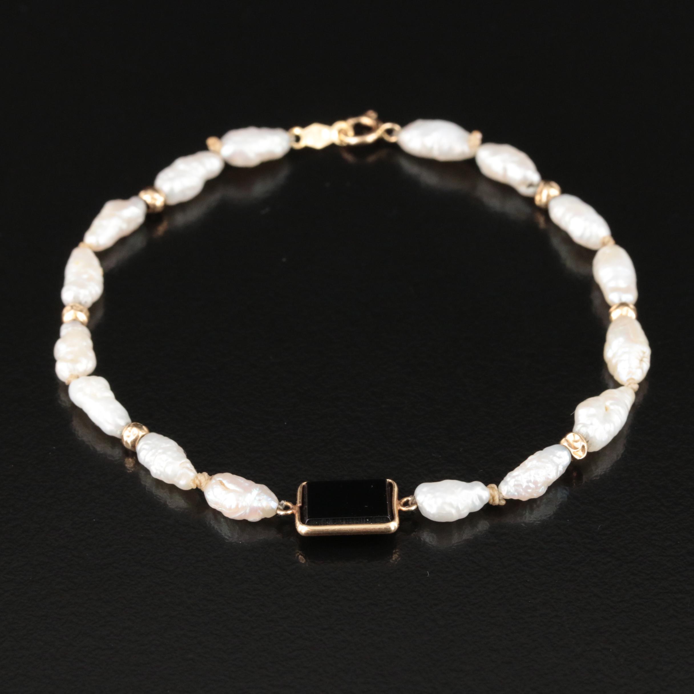 14K Black Onyx and Pearl Bracelet