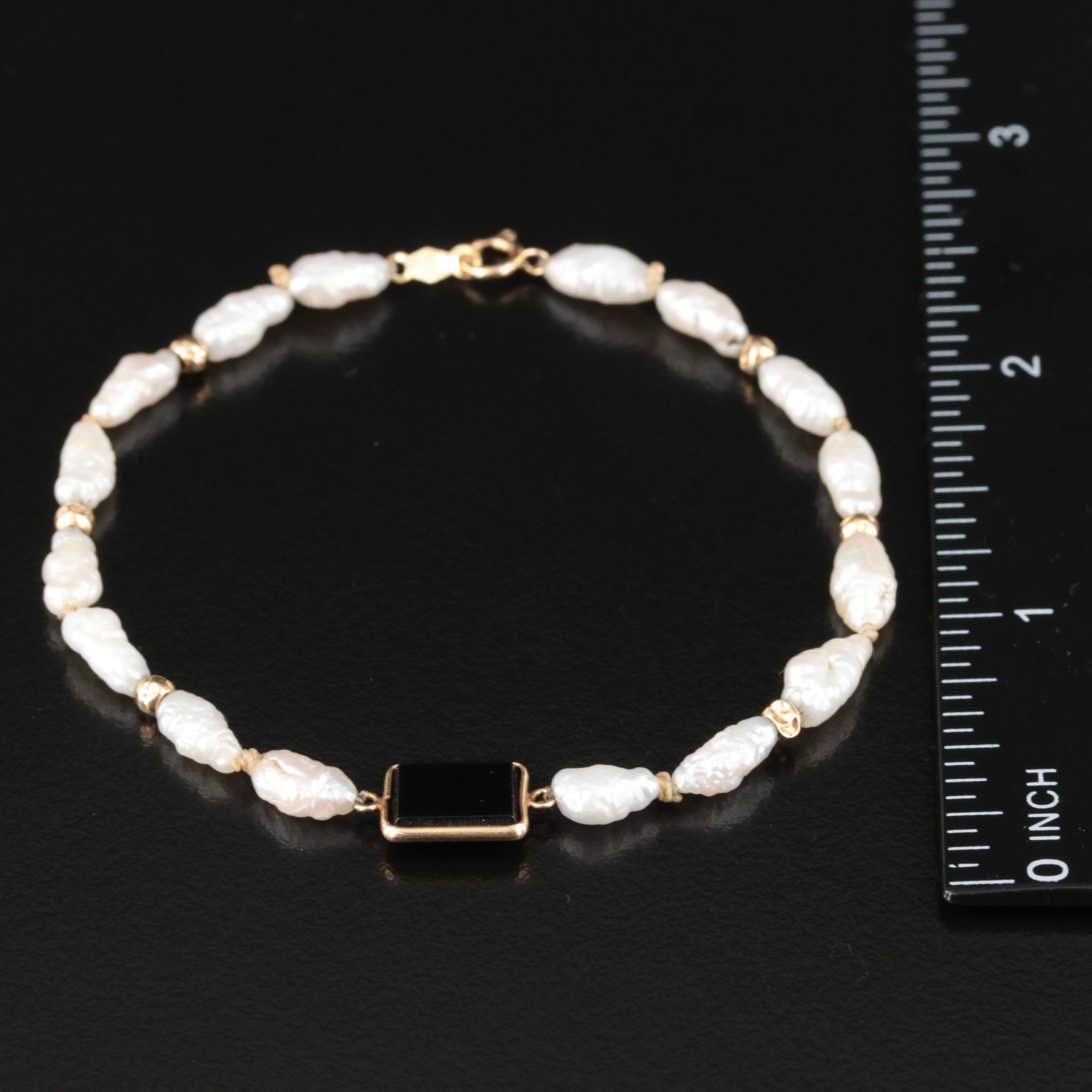 14K Black Onyx and Pearl Bracelet