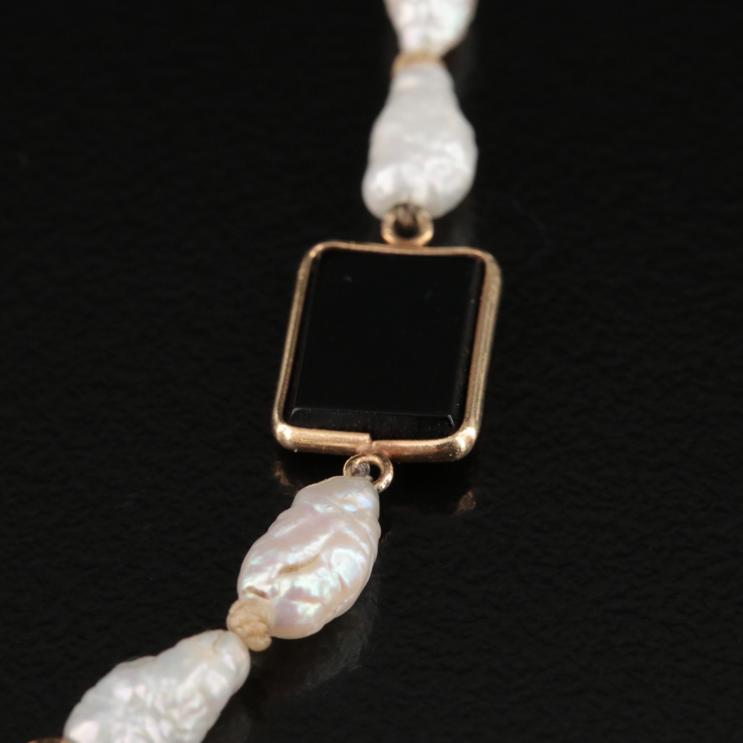 14K Black Onyx and Pearl Bracelet