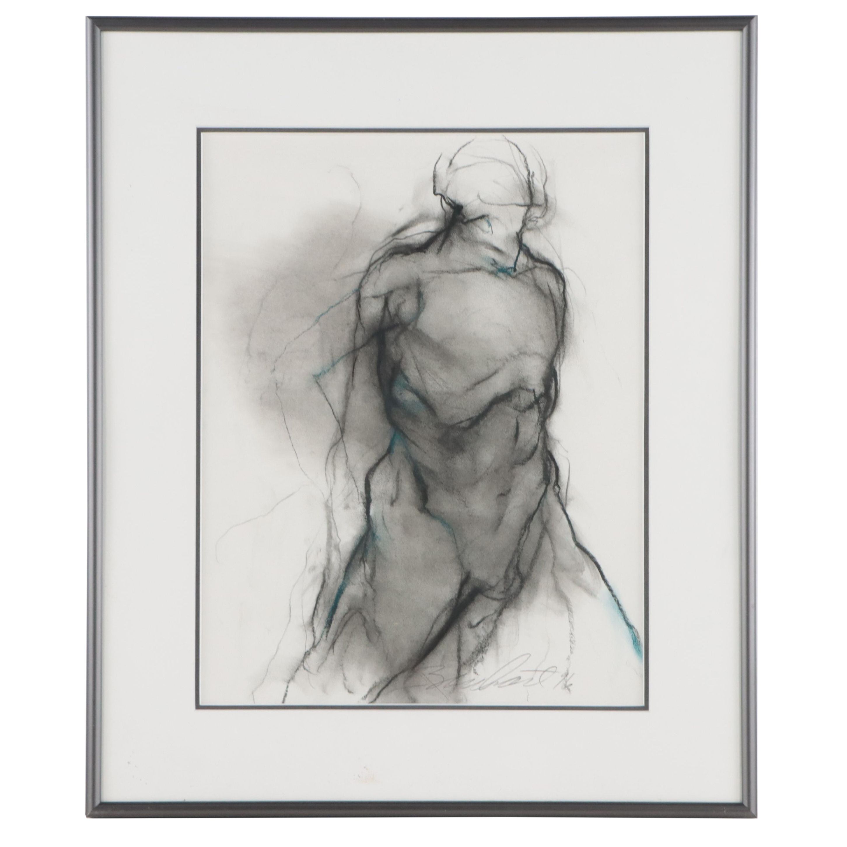Jeaneen Barnhart Gestural Charcoal Drawing of Figure, 1996