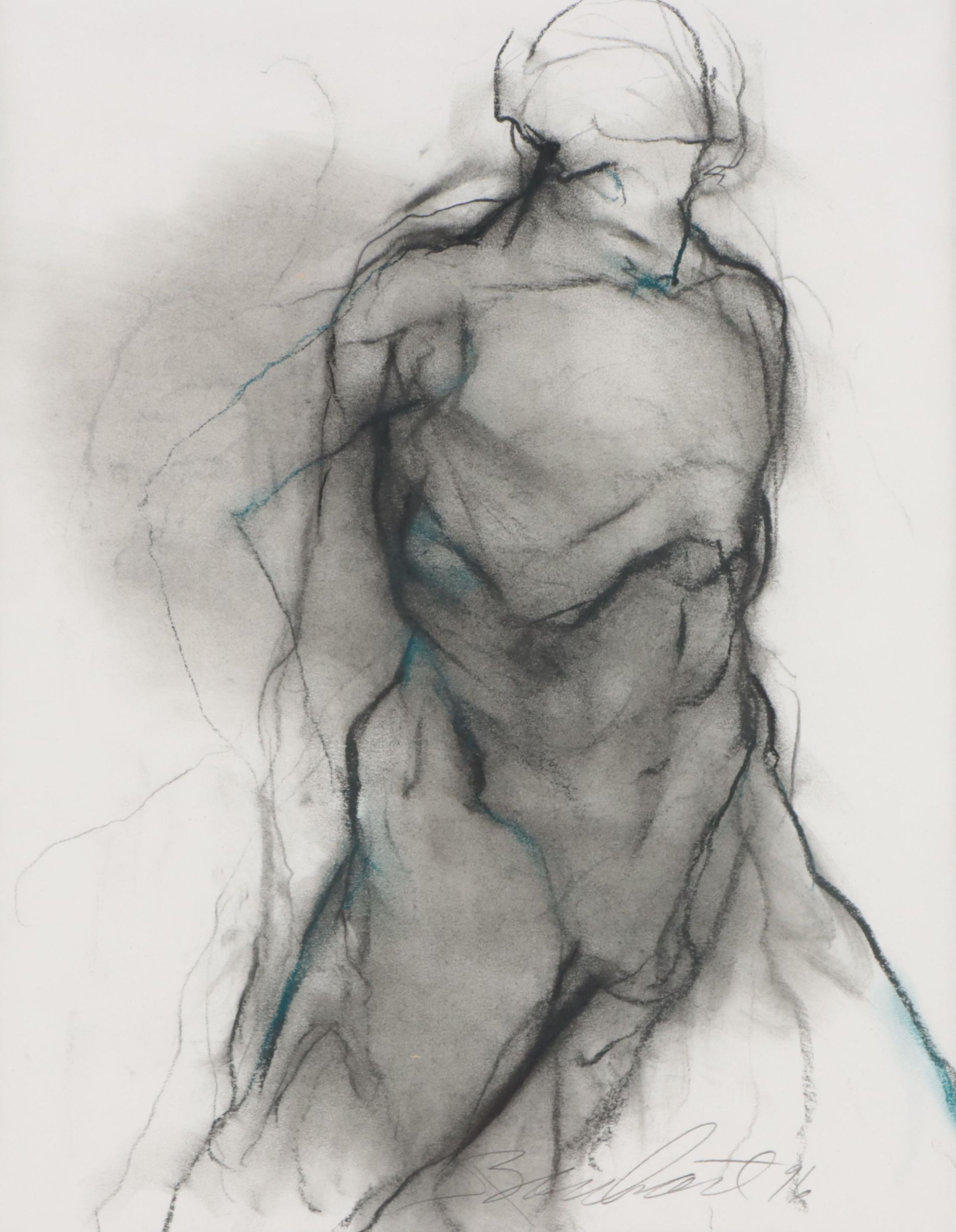 Jeaneen Barnhart Gestural Charcoal Drawing of Figure, 1996