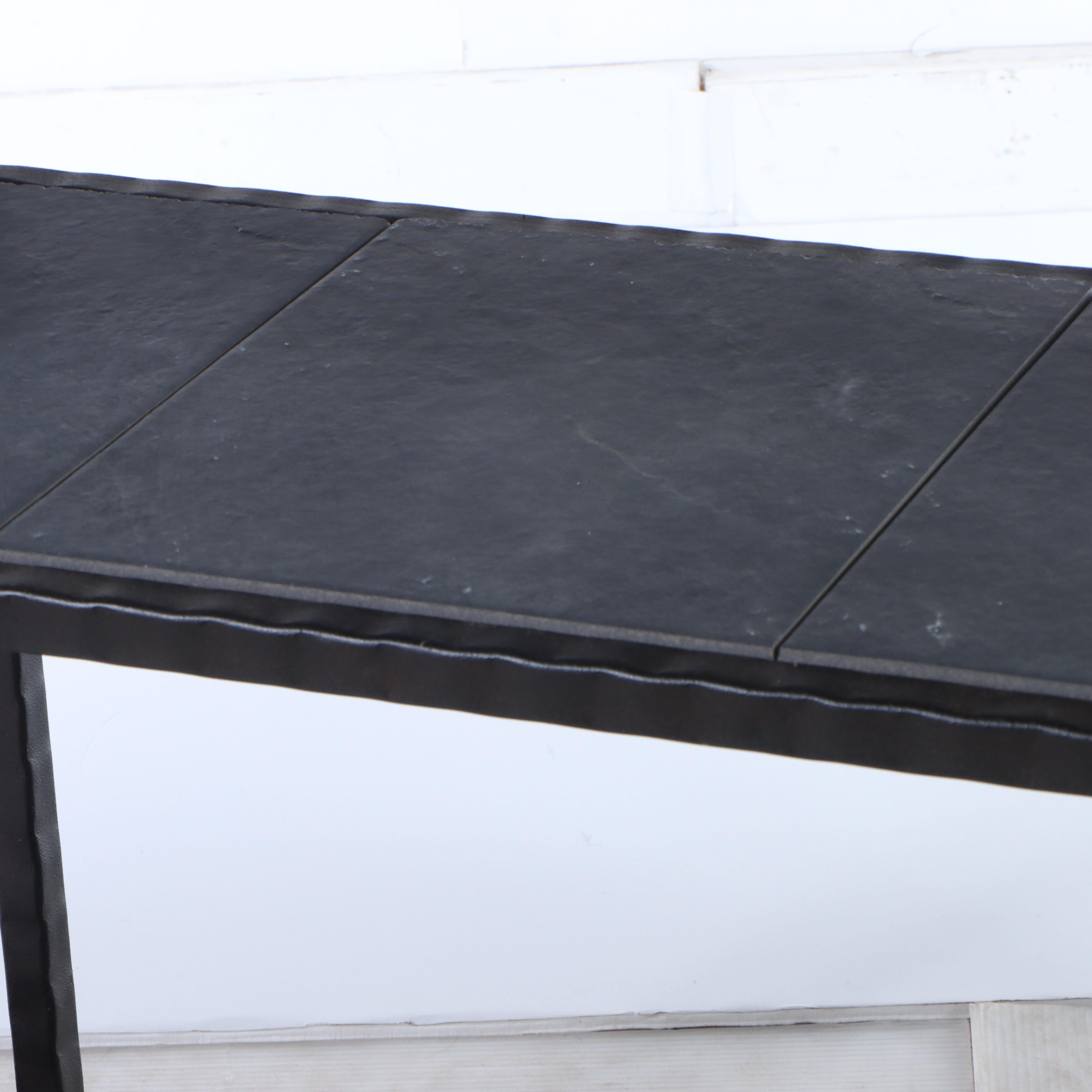 Industrial Style Wrought Metal and Slate Three-Tiered Console Table