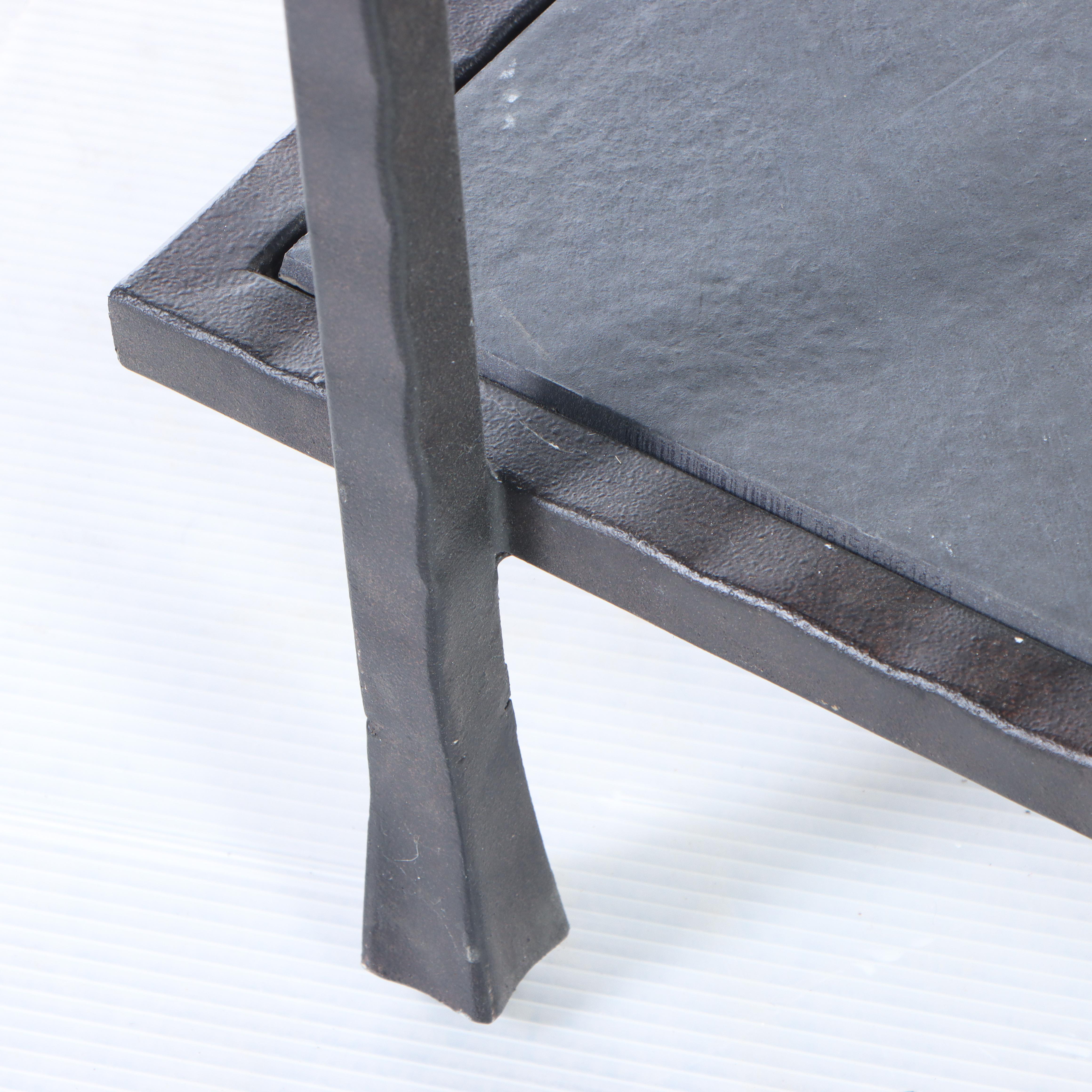 Industrial Style Wrought Metal and Slate Three-Tiered Console Table