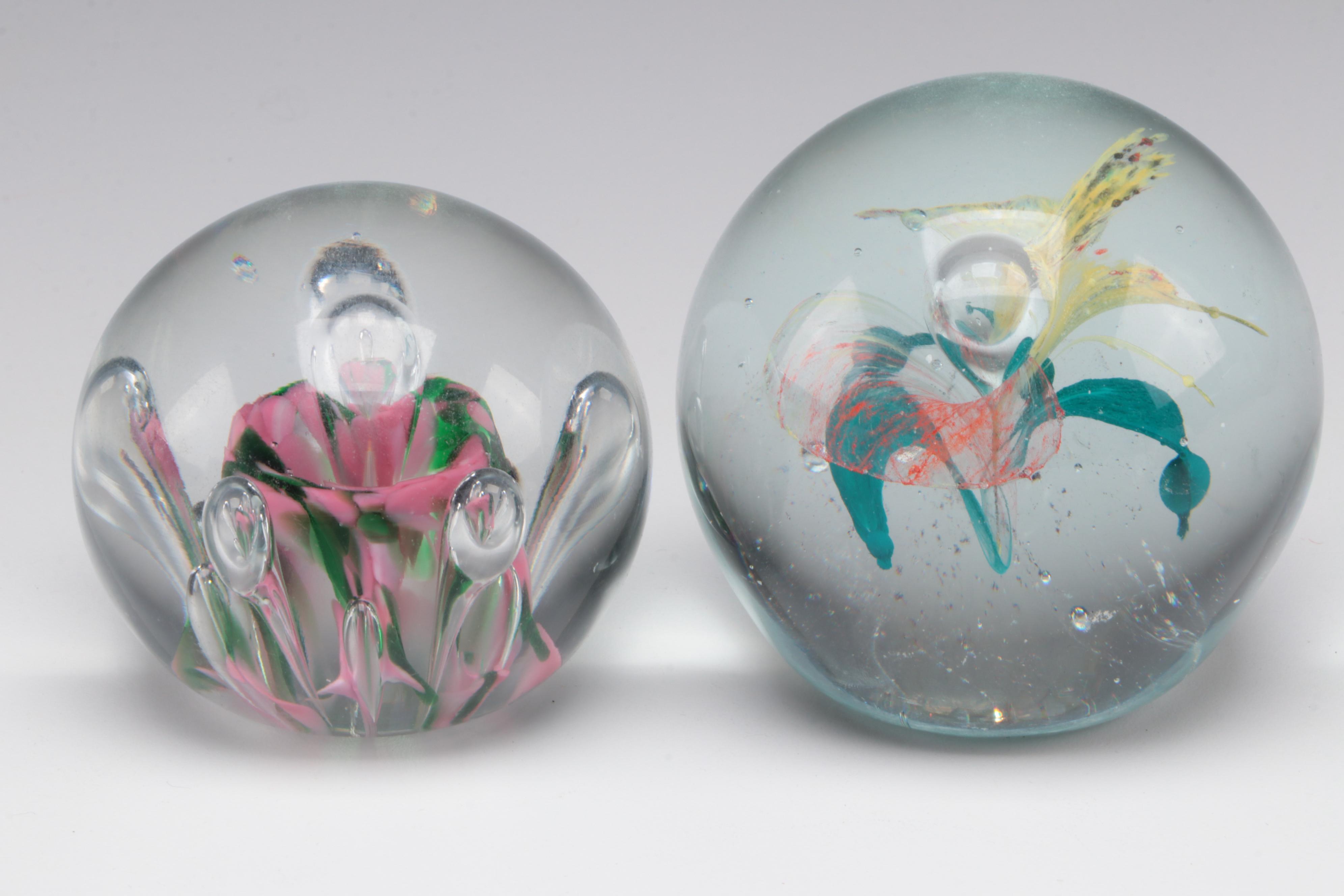 Murano Latticino and Rose with Other Flower Paperweights