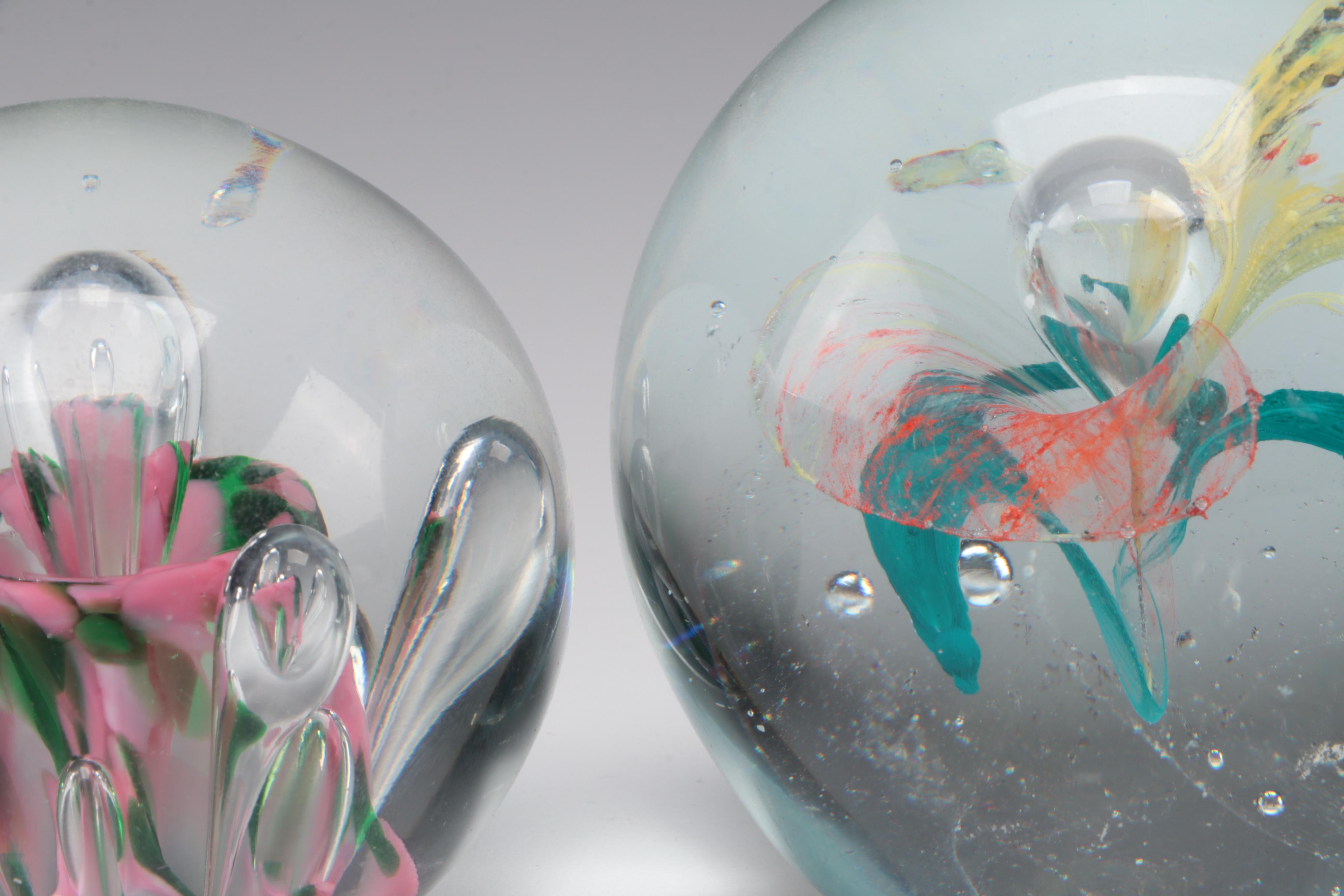 Murano Latticino and Rose with Other Flower Paperweights