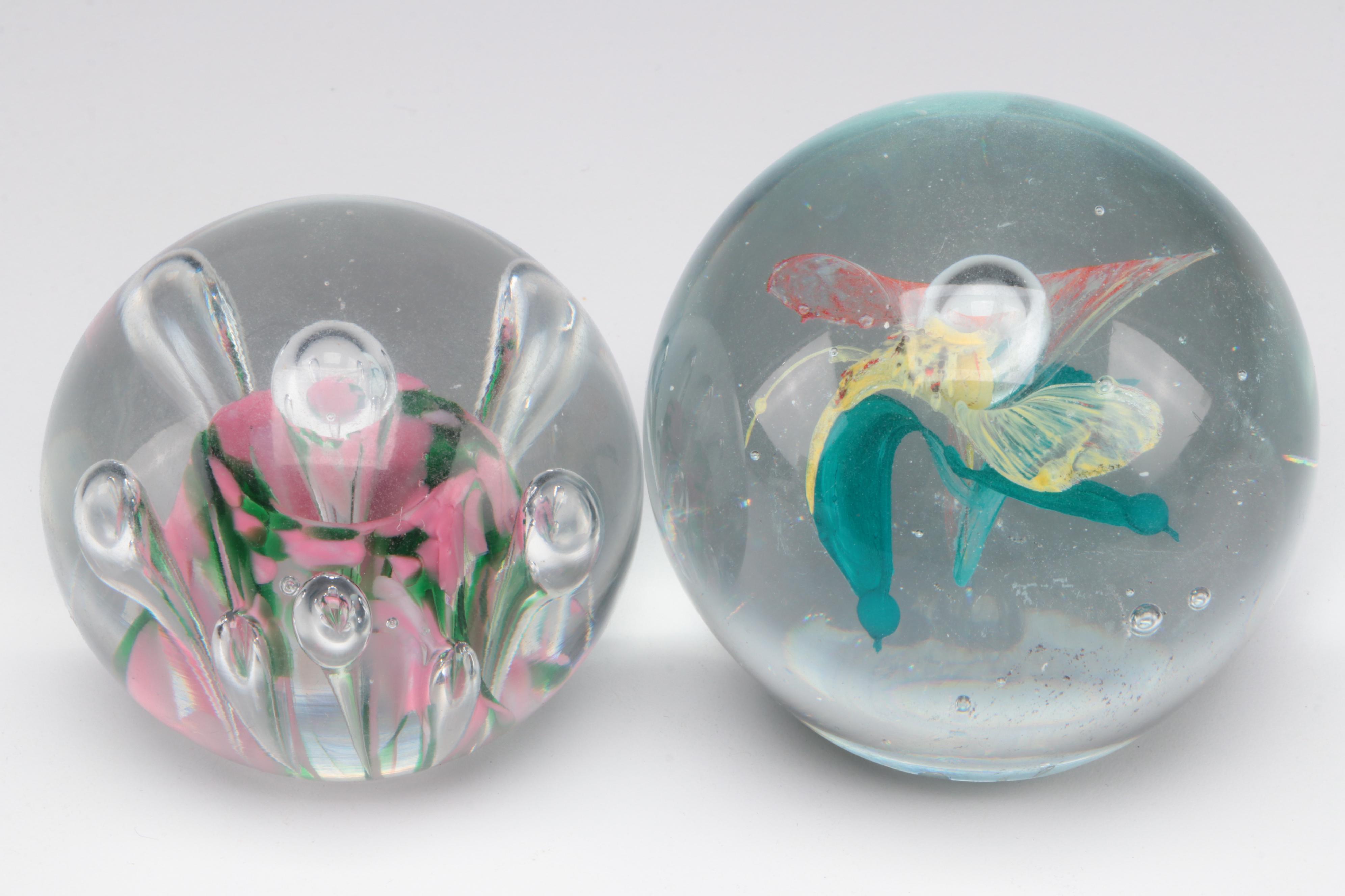 Murano Latticino and Rose with Other Flower Paperweights