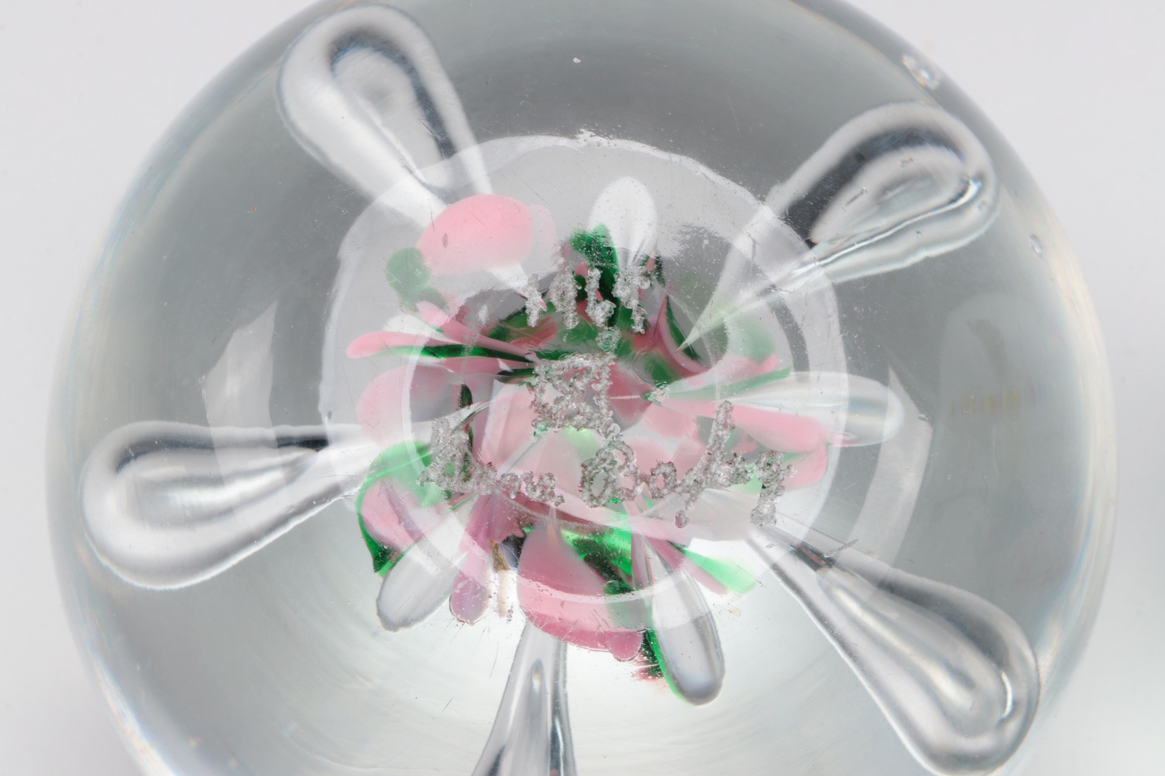 Murano Latticino and Rose with Other Flower Paperweights