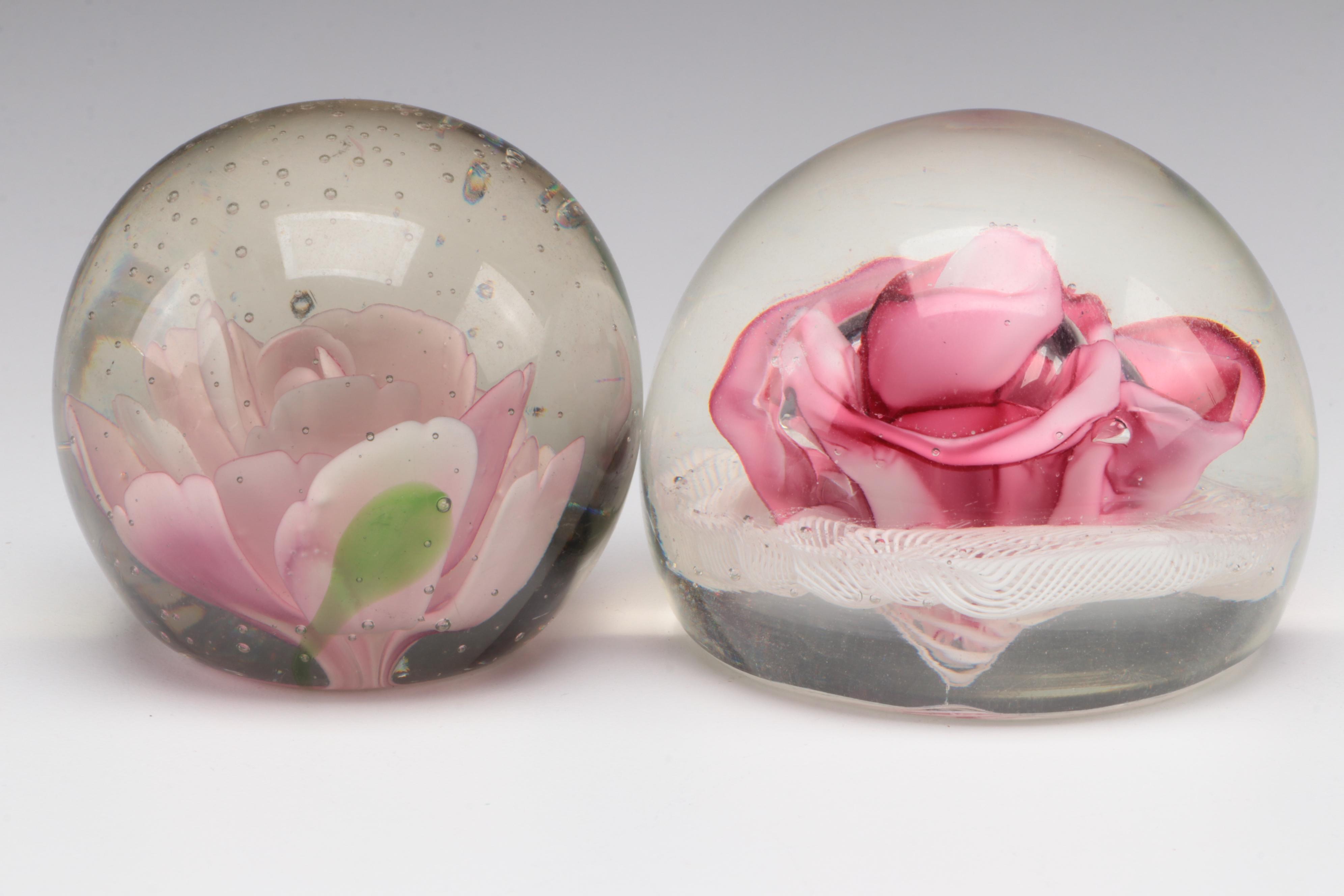 Murano Latticino and Rose with Other Flower Paperweights