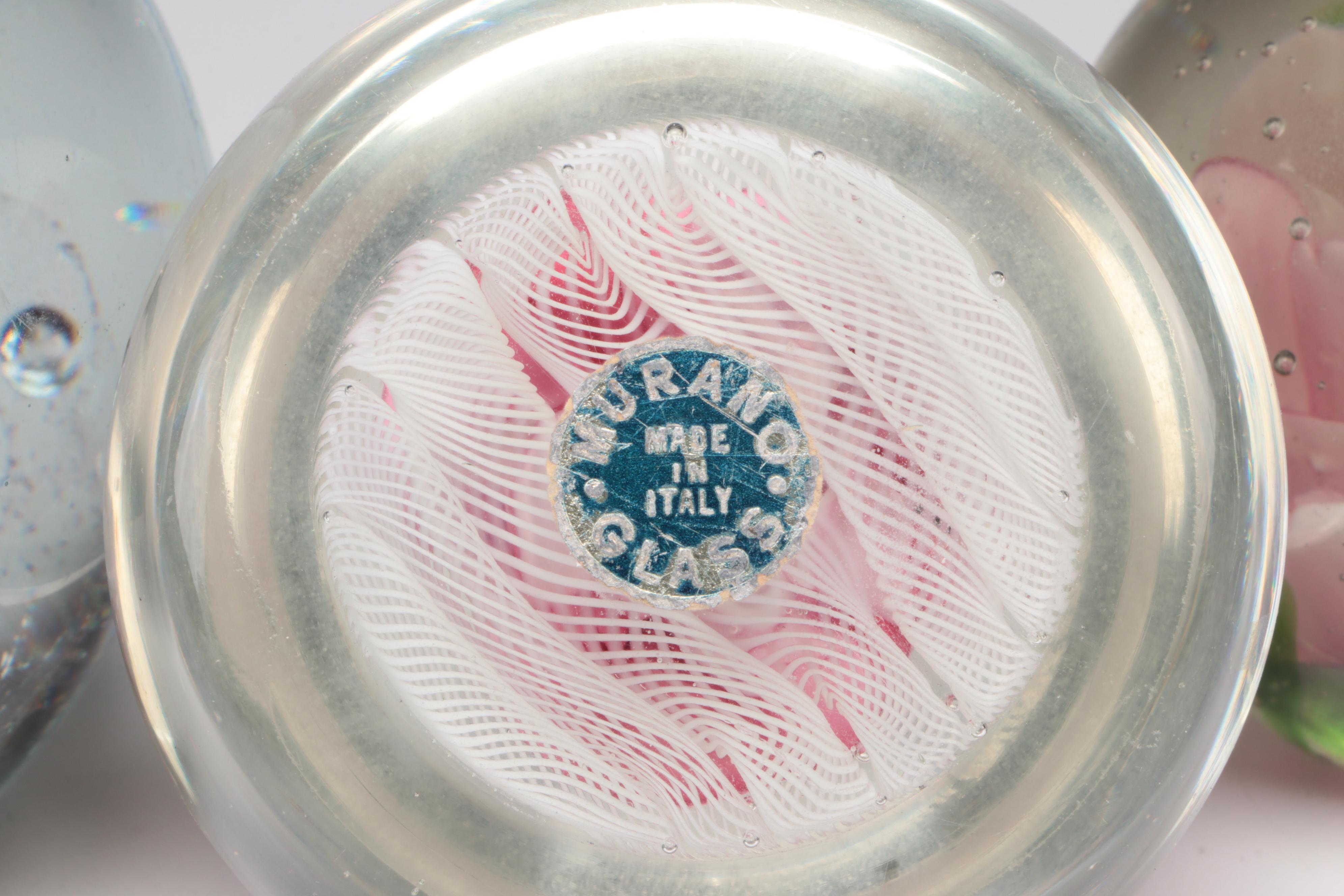 Murano Latticino and Rose with Other Flower Paperweights