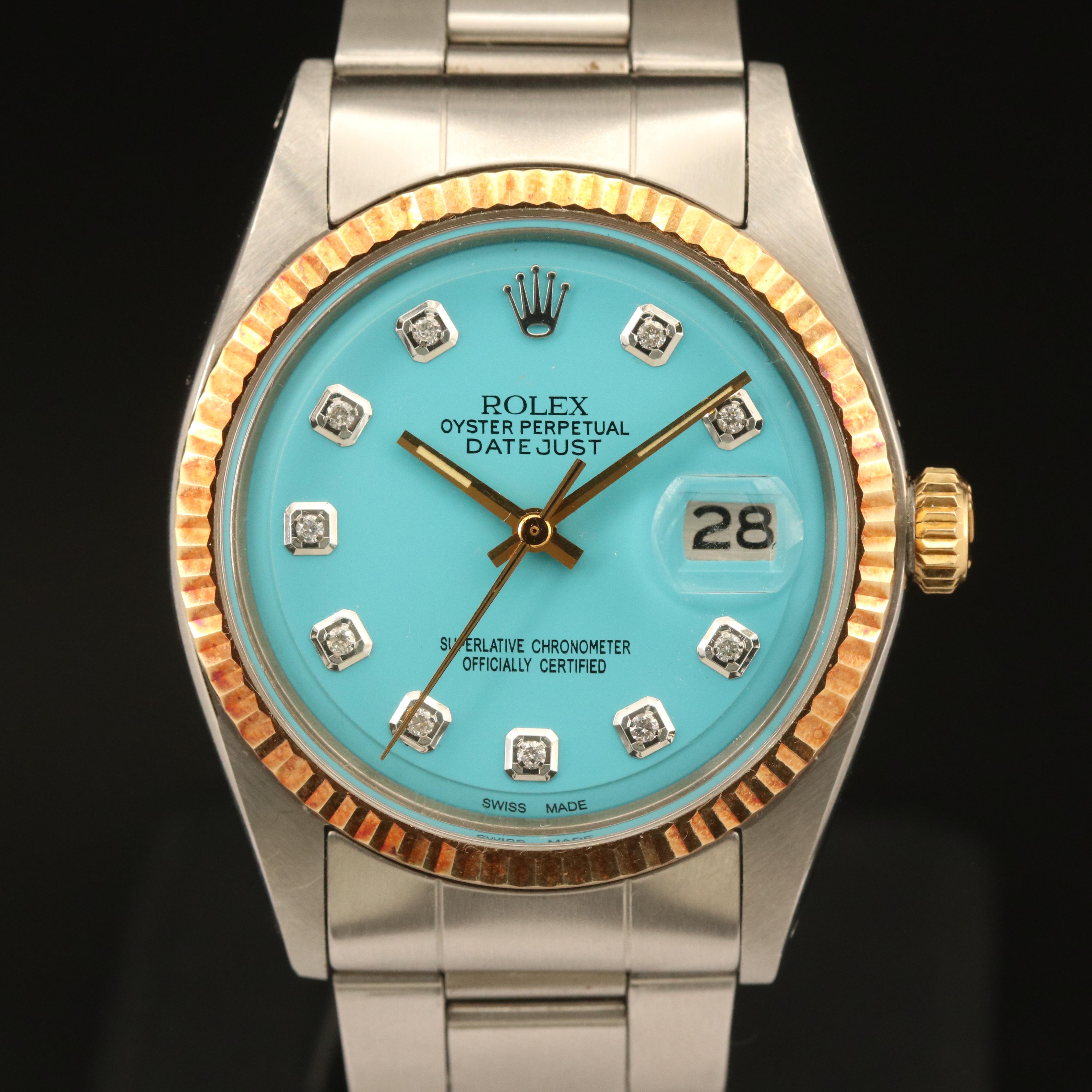 1973 Rolex Custom Diamond Dial Datejust Watch