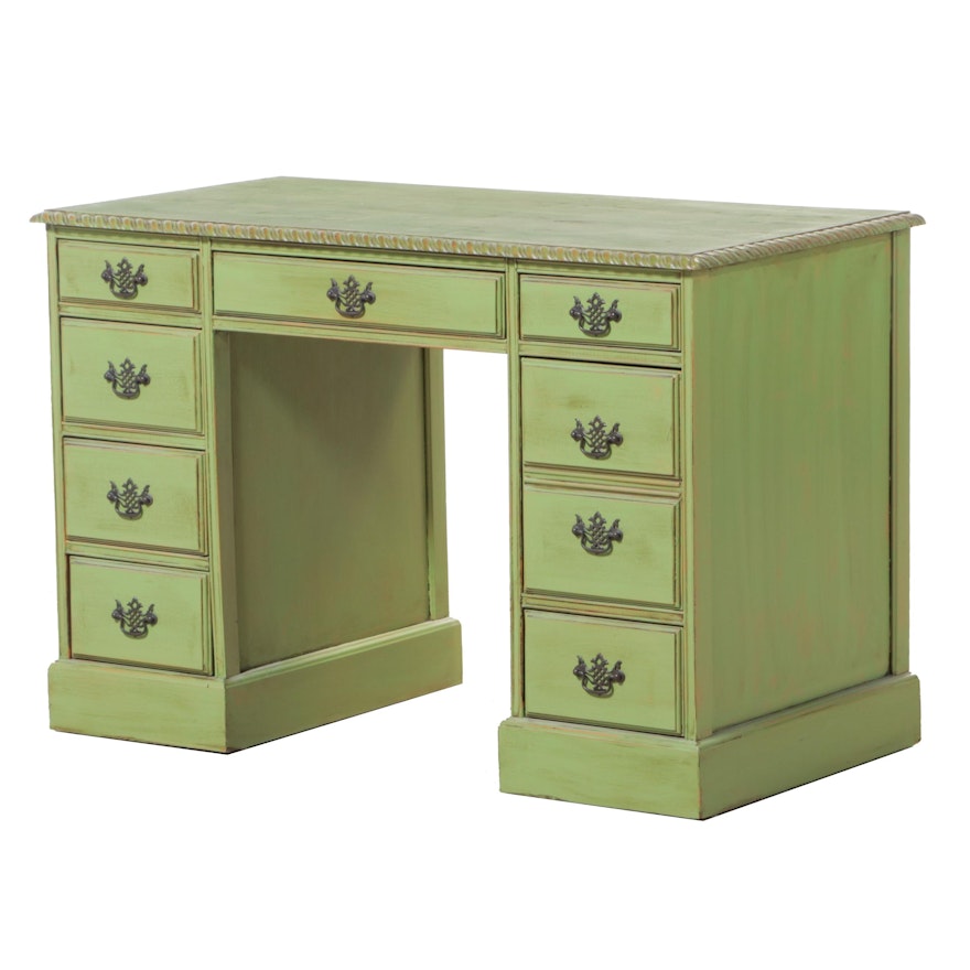 Federal Style Green-Painted Pedestal Desk, 20th Century