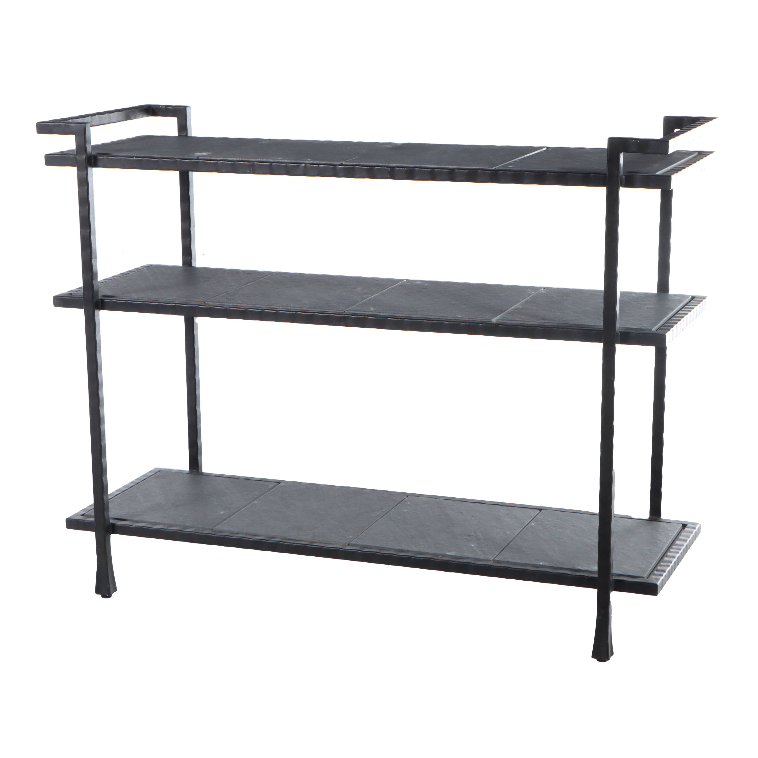 Industrial Style Wrought Metal and Slate Three-Tiered Console Table