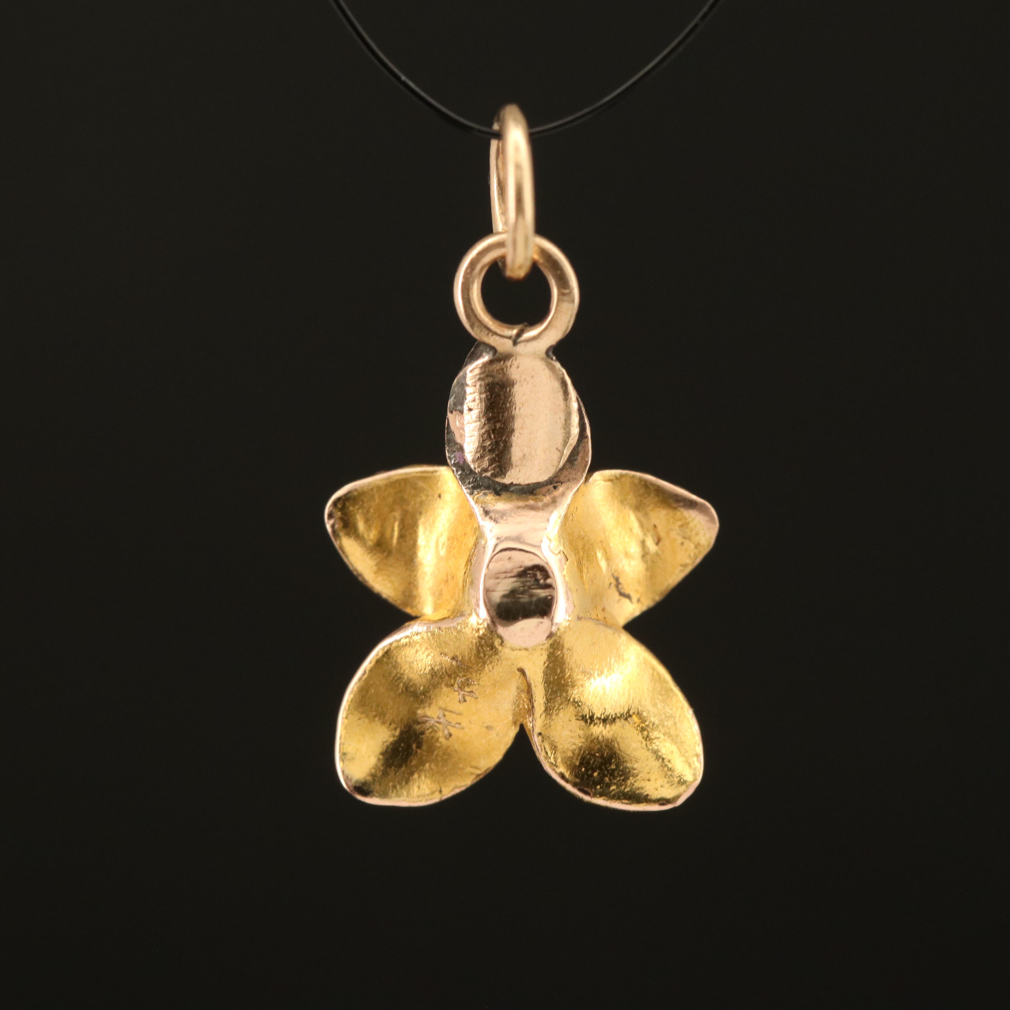 14K Diamond and Enamel Flower Pendant