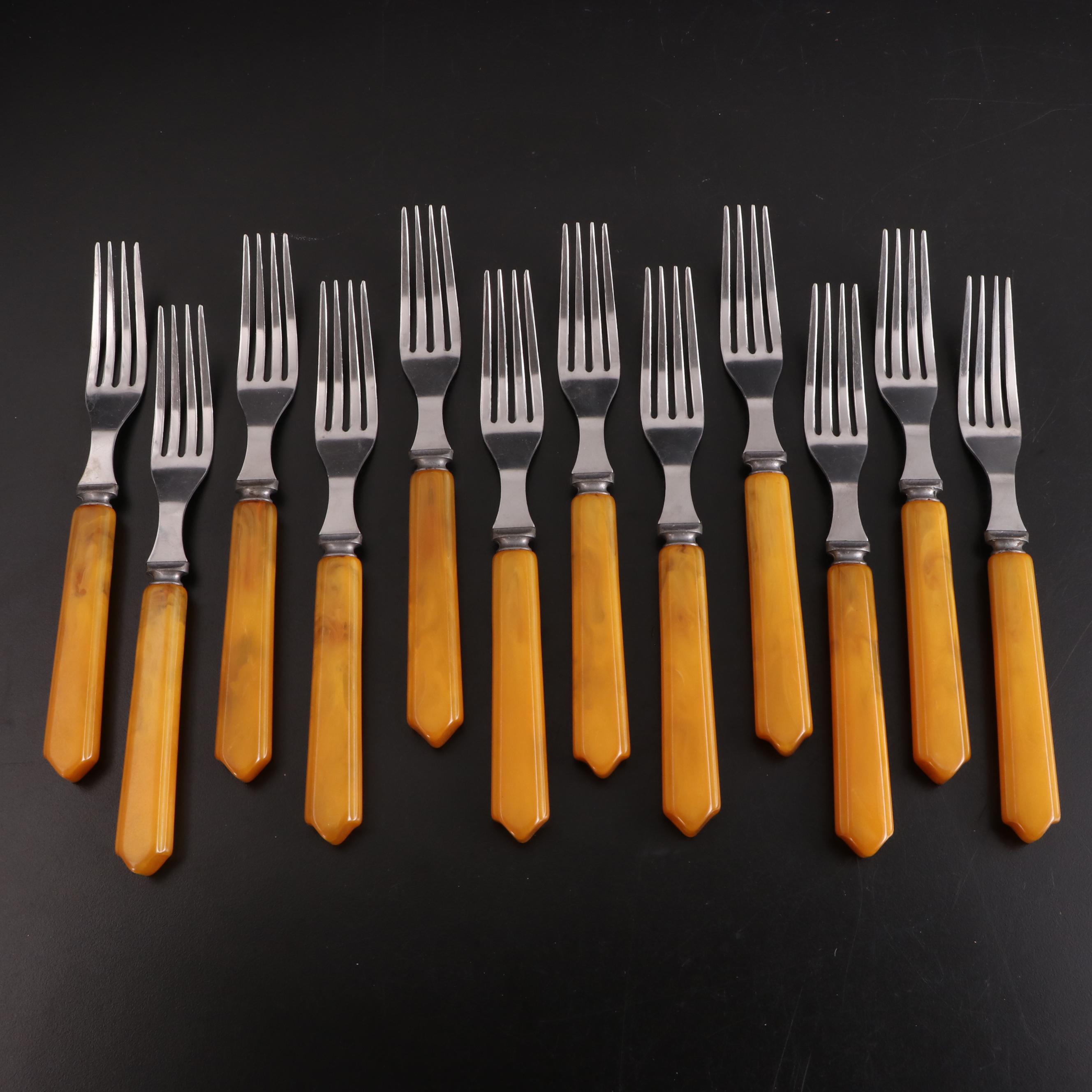 Butterscotch Bakelite Handled Stainless Steel Flatware