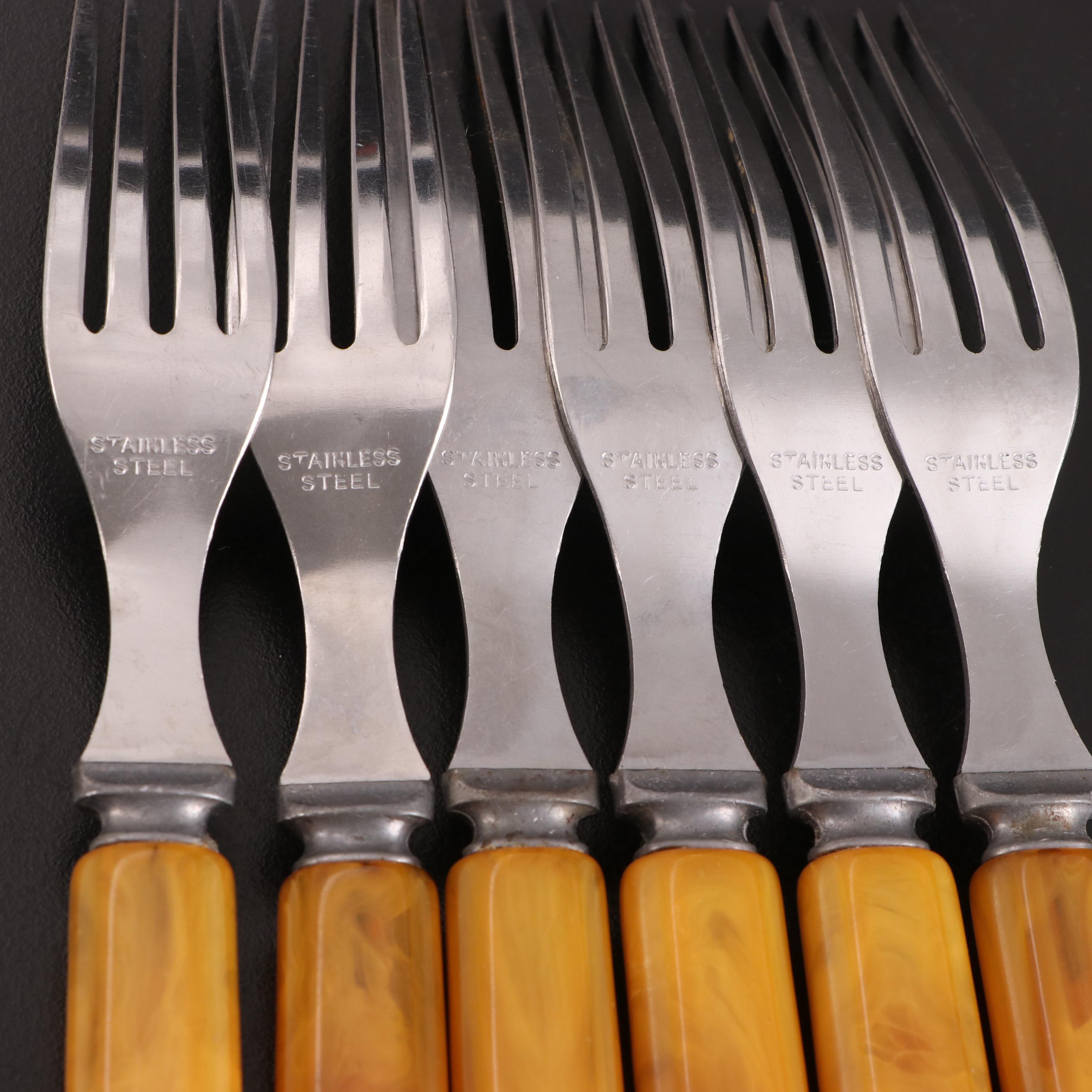 Butterscotch Bakelite Handled Stainless Steel Flatware
