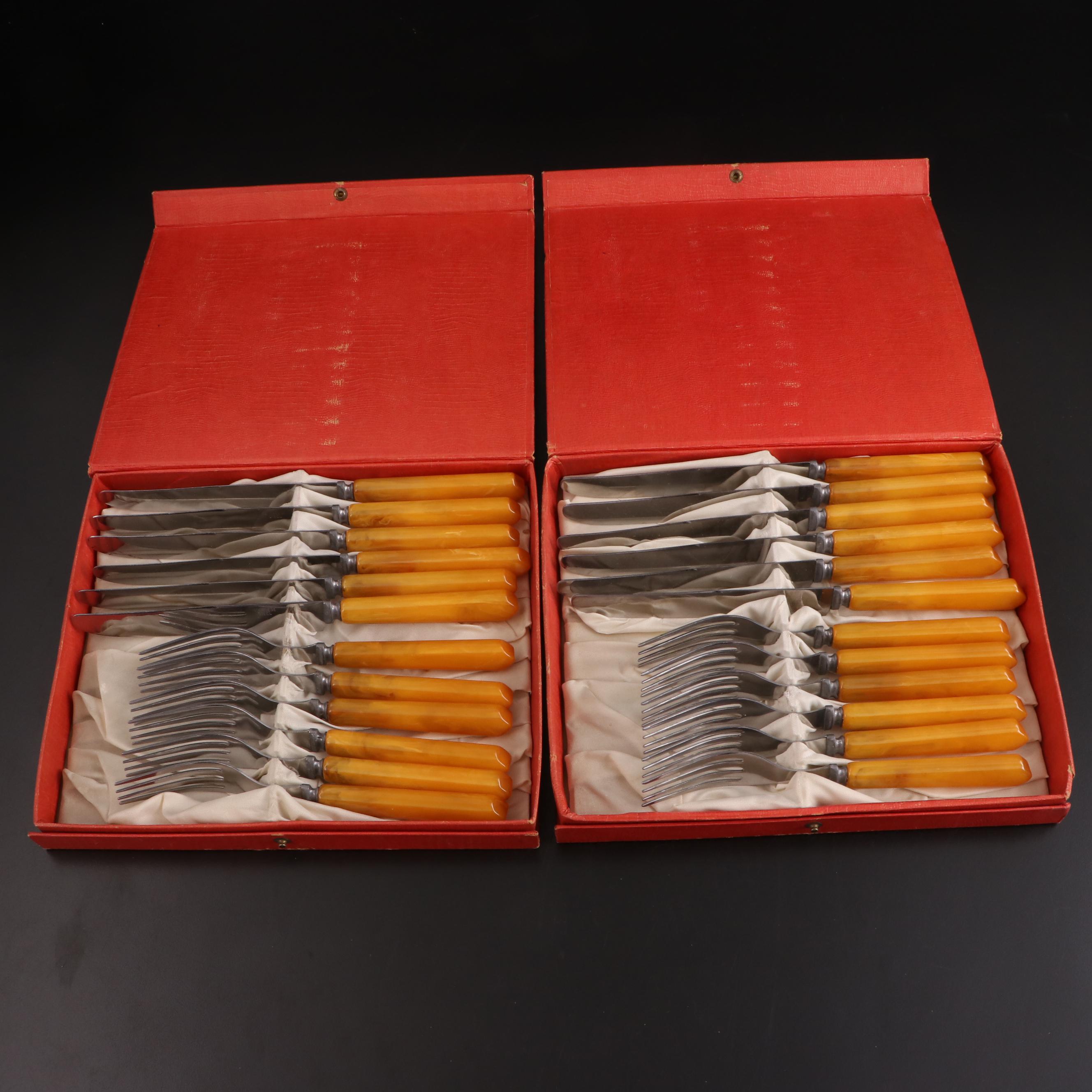 Butterscotch Bakelite Handled Stainless Steel Flatware