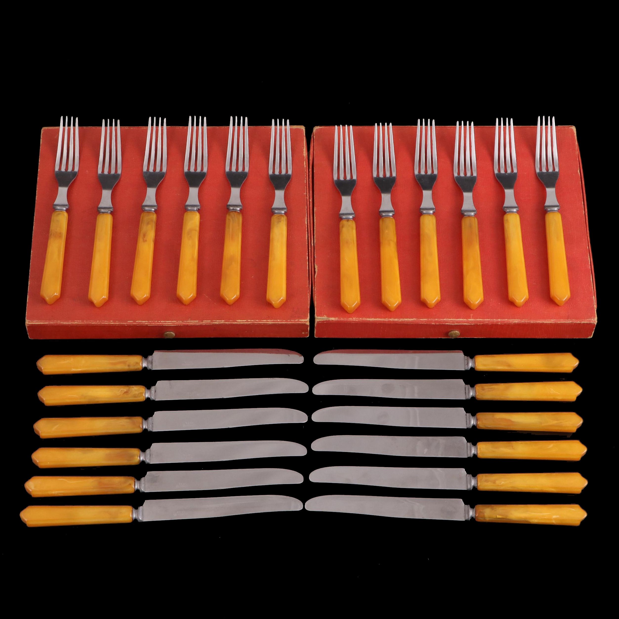 Butterscotch Bakelite Handled Stainless Steel Flatware