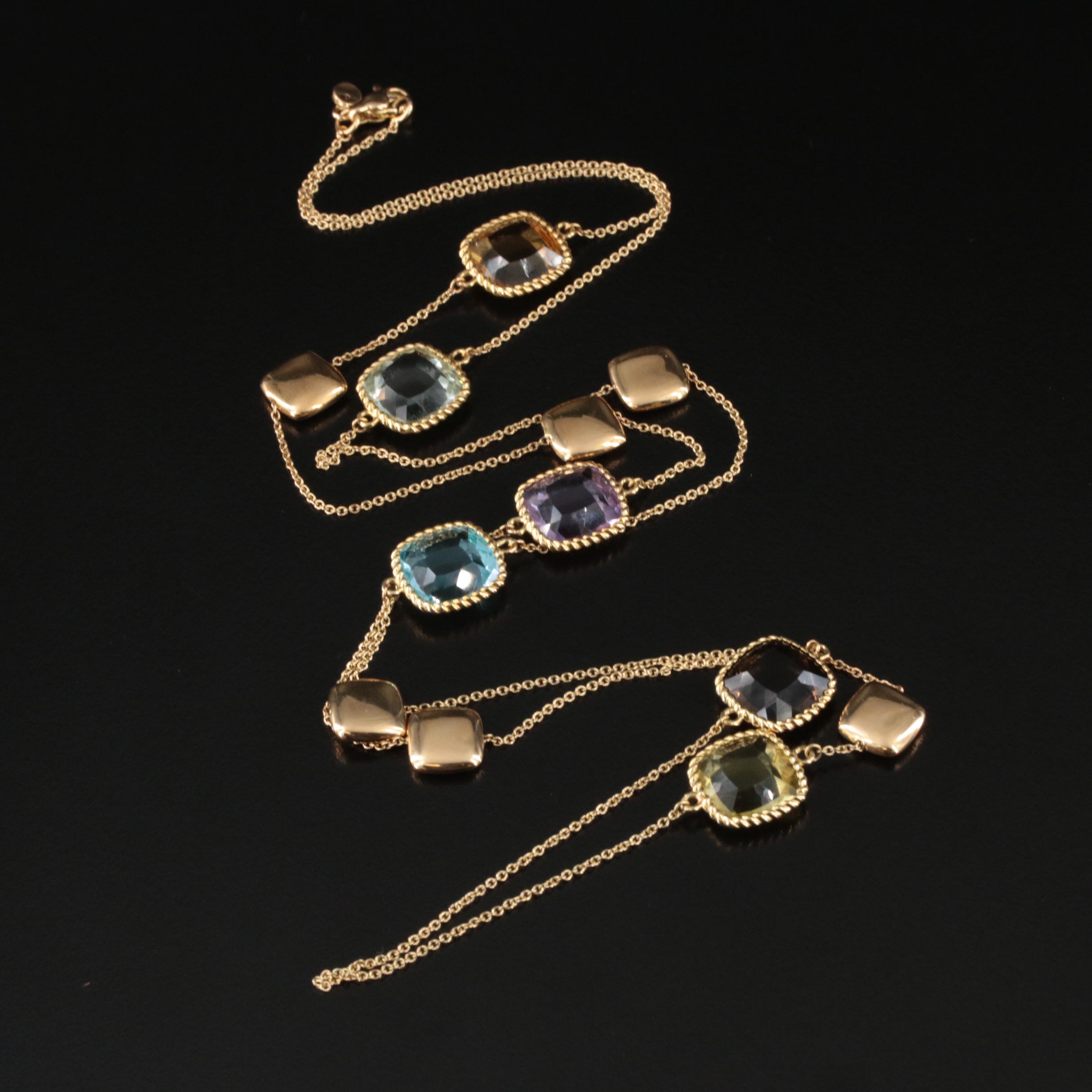 Roberto Coin "Ipanema" 18K Amethyst, Smoky Quartz and Gemstone Station Necklace