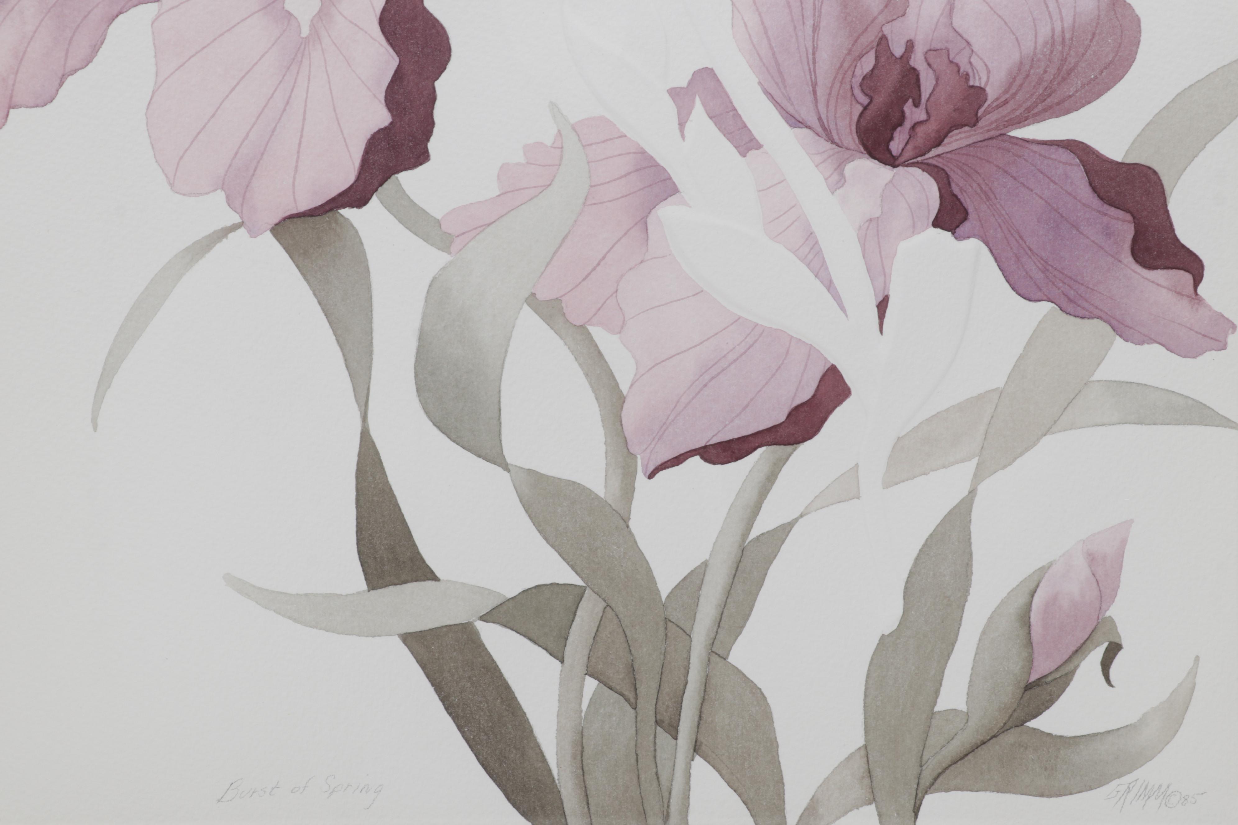 Esther Grimm Embossed Watercolor Painting "Burst of Spring," 1985