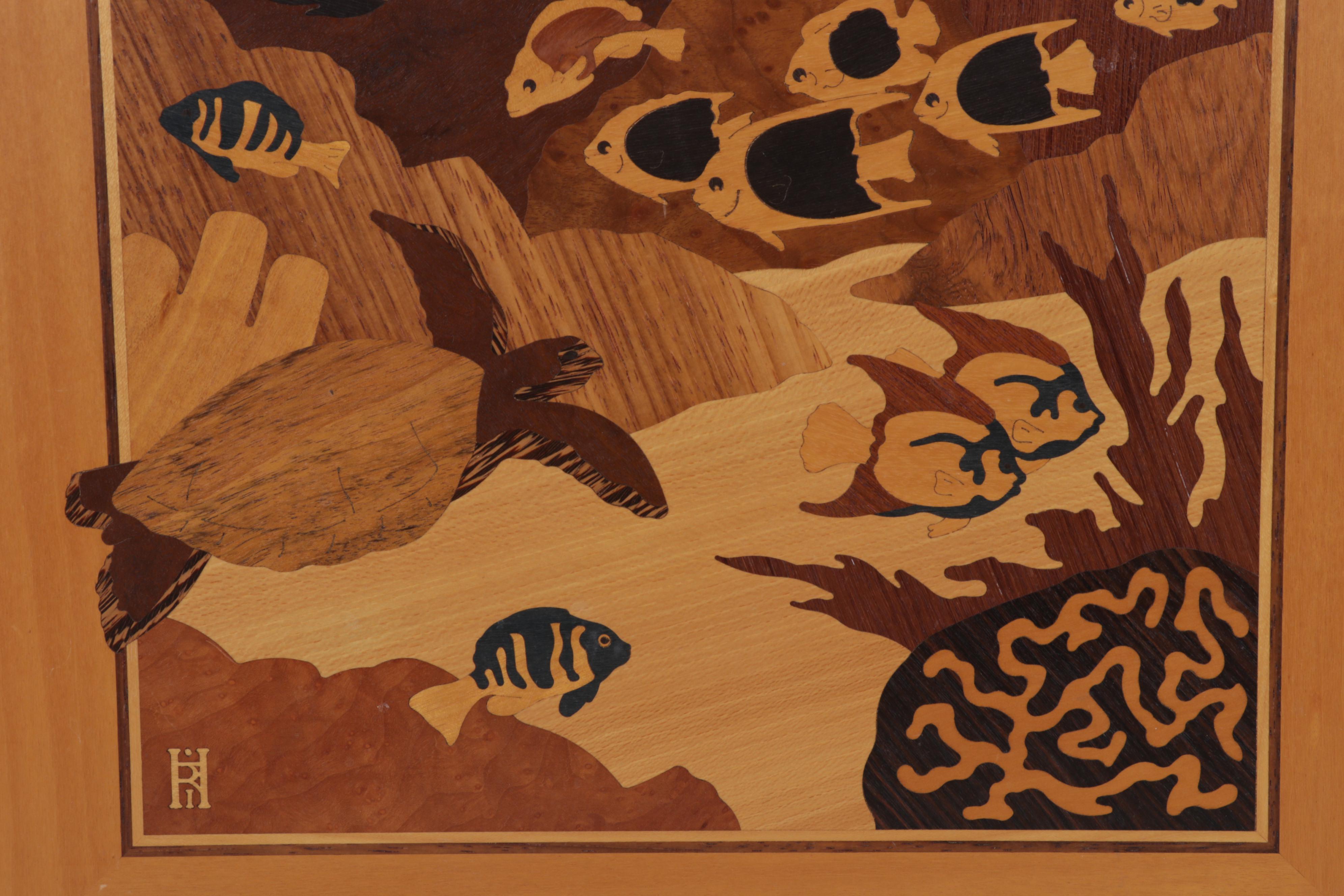 Hudson River Inlay Wood Marquetry Wall Hanging "Sea Frolic," Circa 1995