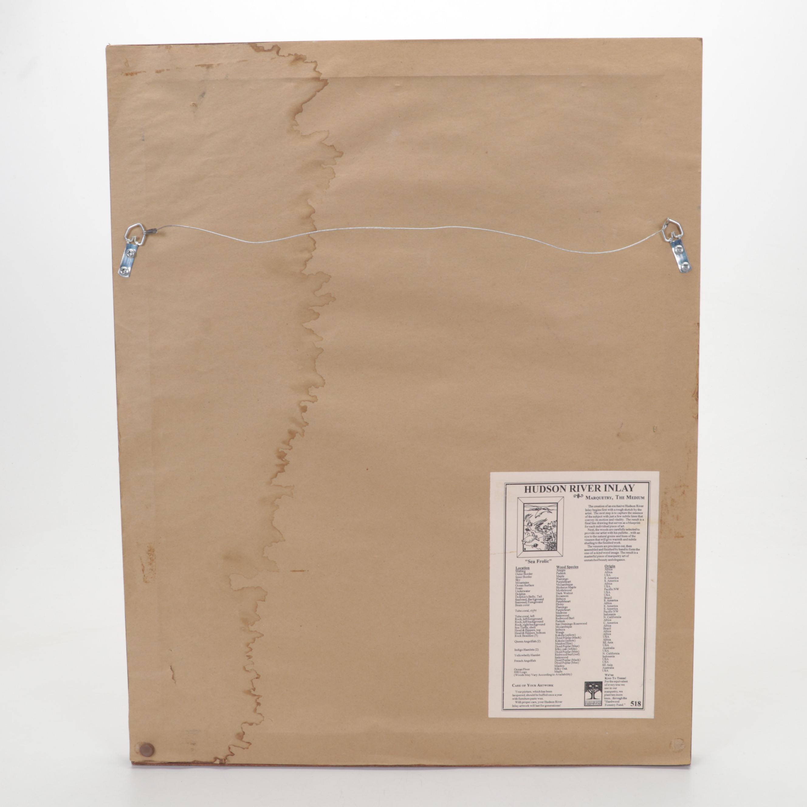 Hudson River Inlay Wood Marquetry Wall Hanging "Sea Frolic," Circa 1995