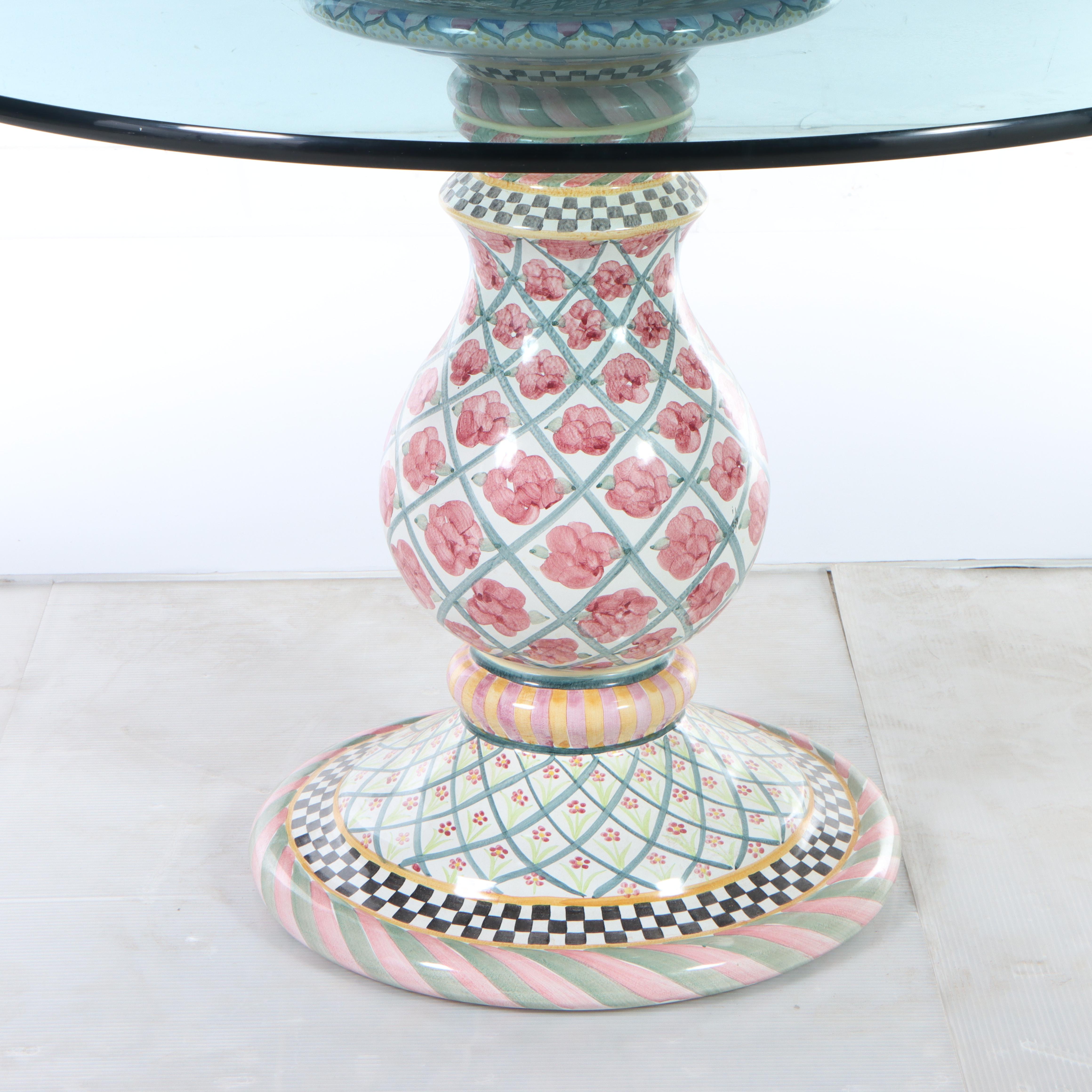 Mackenzie-Childs Carousel Pedestal Table Base with Glass Top