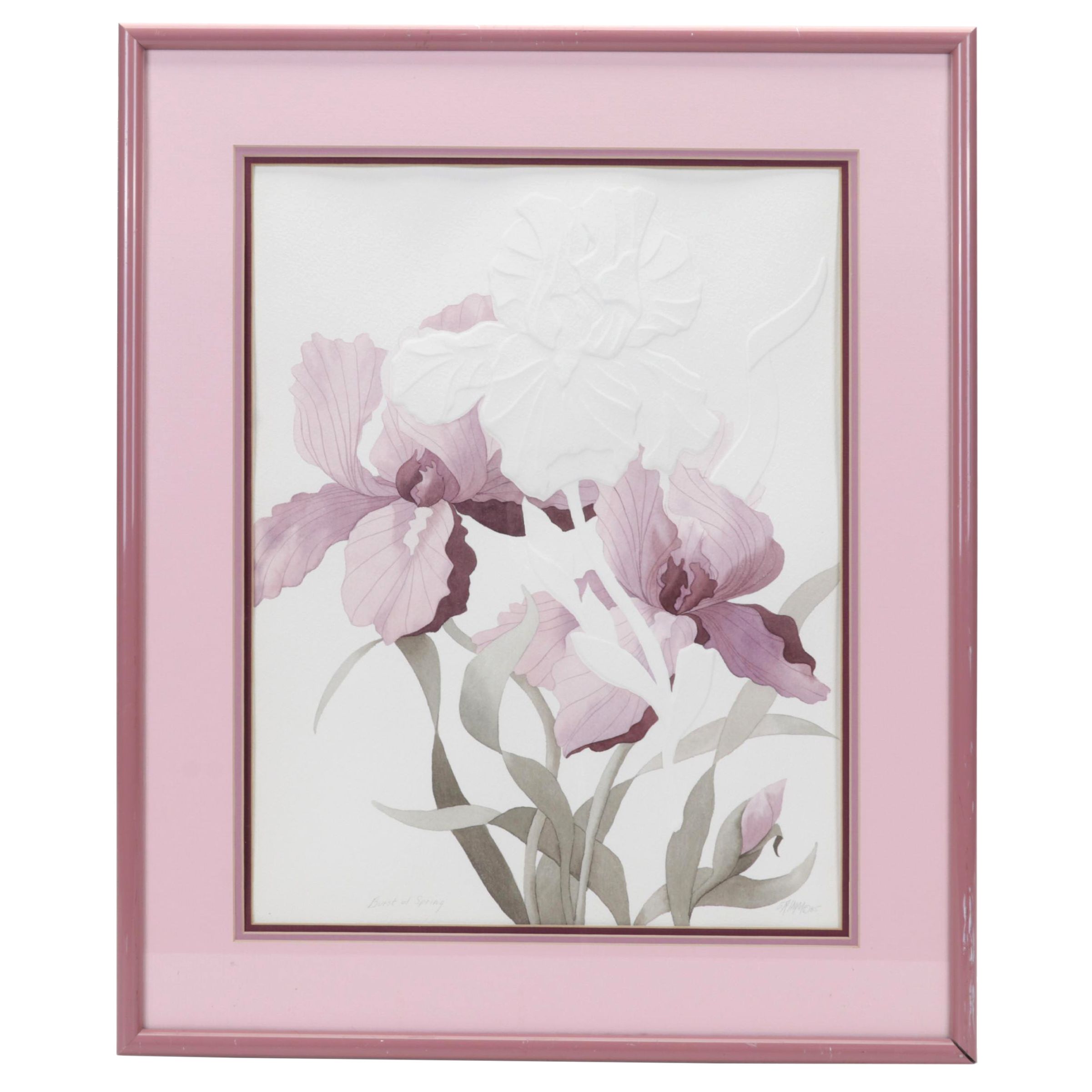 Esther Grimm Embossed Watercolor Painting "Burst of Spring," 1985