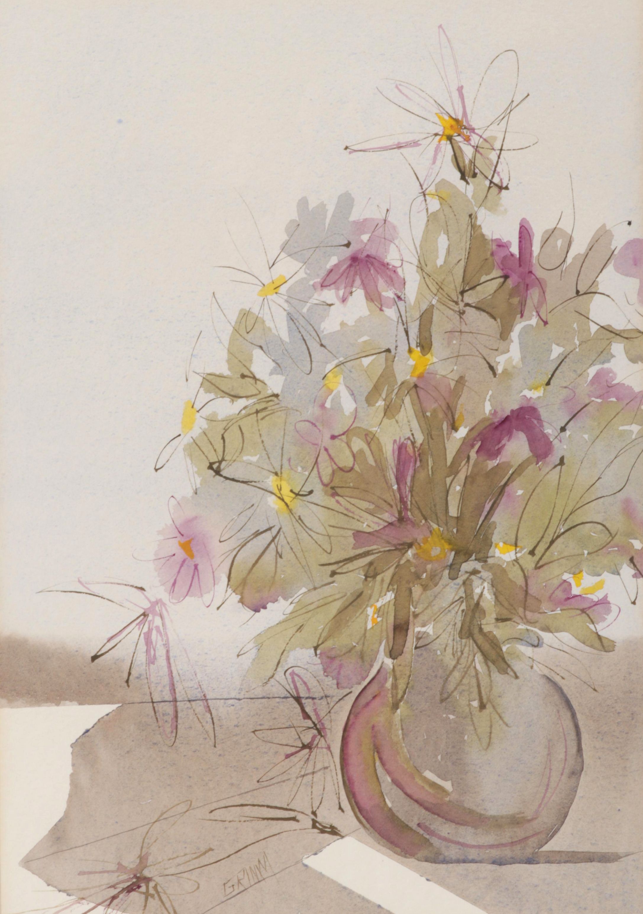 Esther Grimm Still Life Watercolor Painting "Floral Signature," Circa 1975