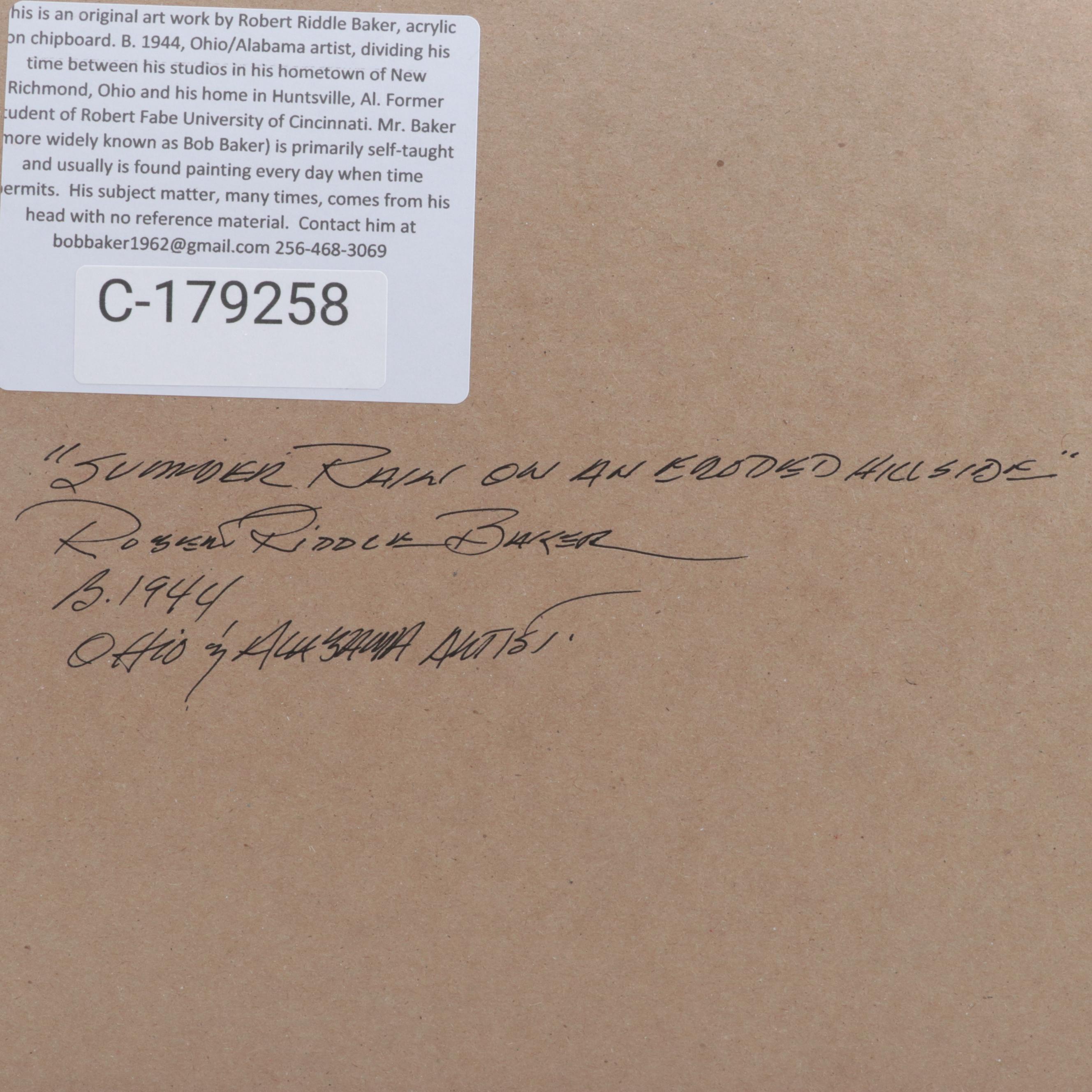 Robert Riddle-Baker Acrylic Painting "Summer Rain on an Eroded Hillside," 2022