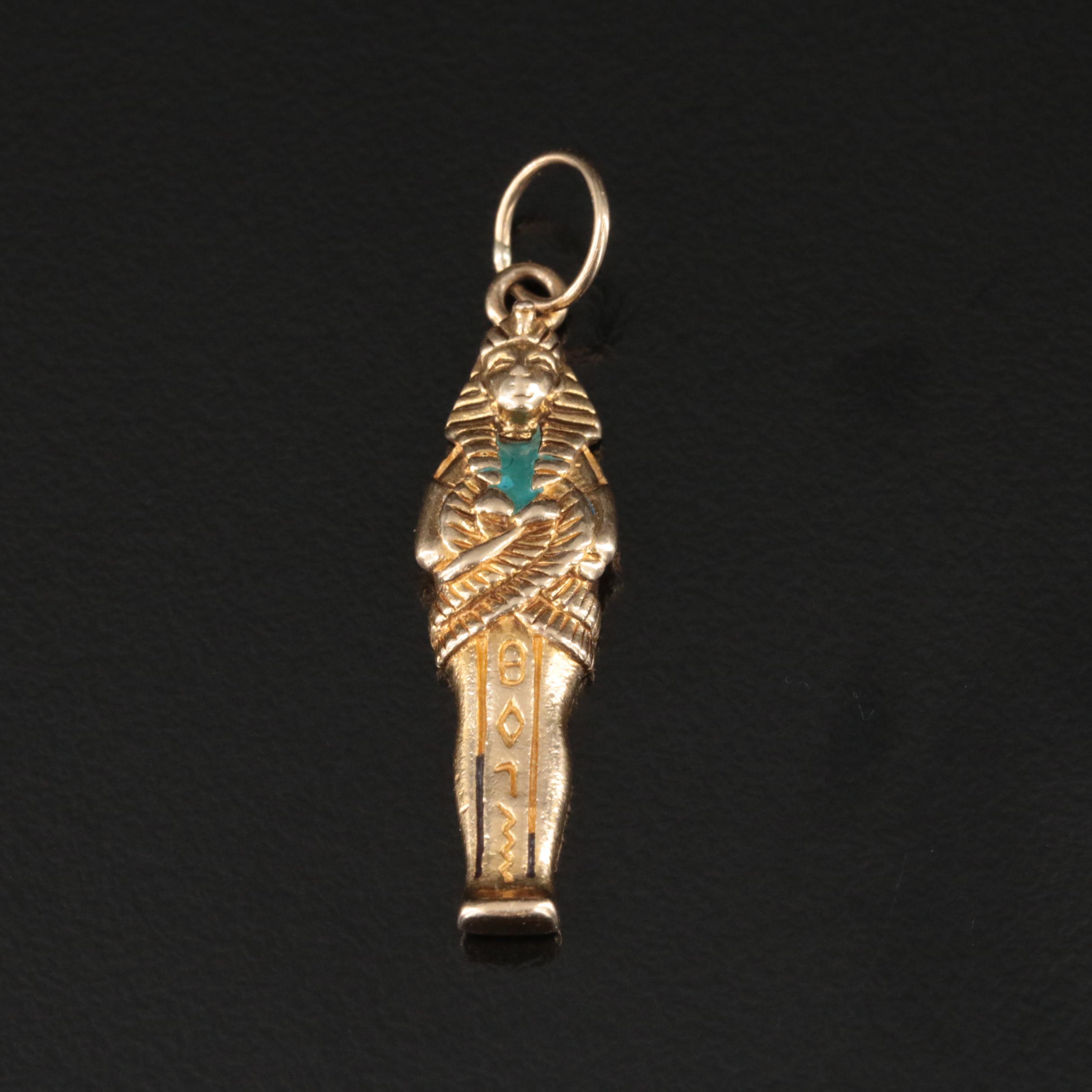 14K Sarcophagus Pendant with Enamel Accents