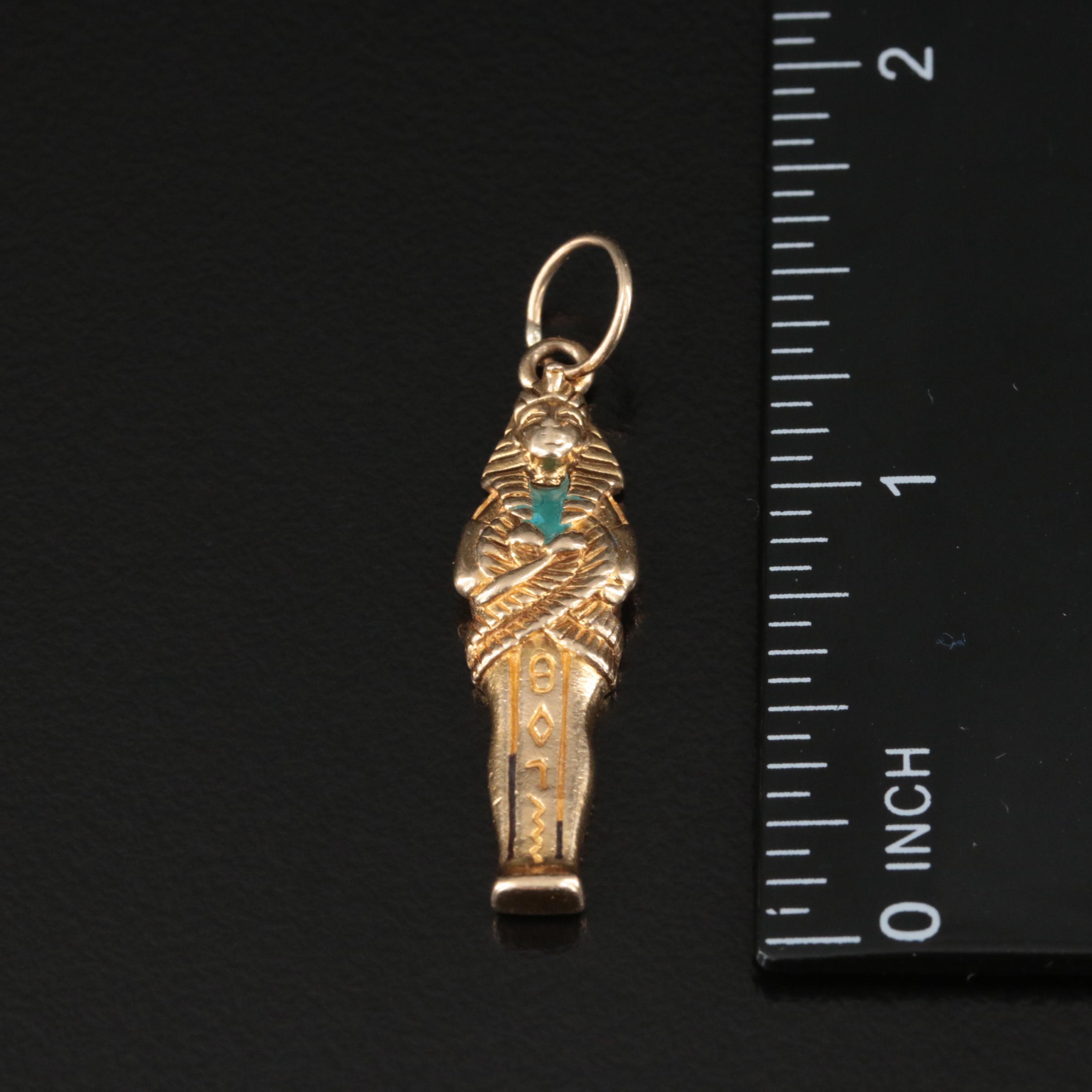 14K Sarcophagus Pendant with Enamel Accents
