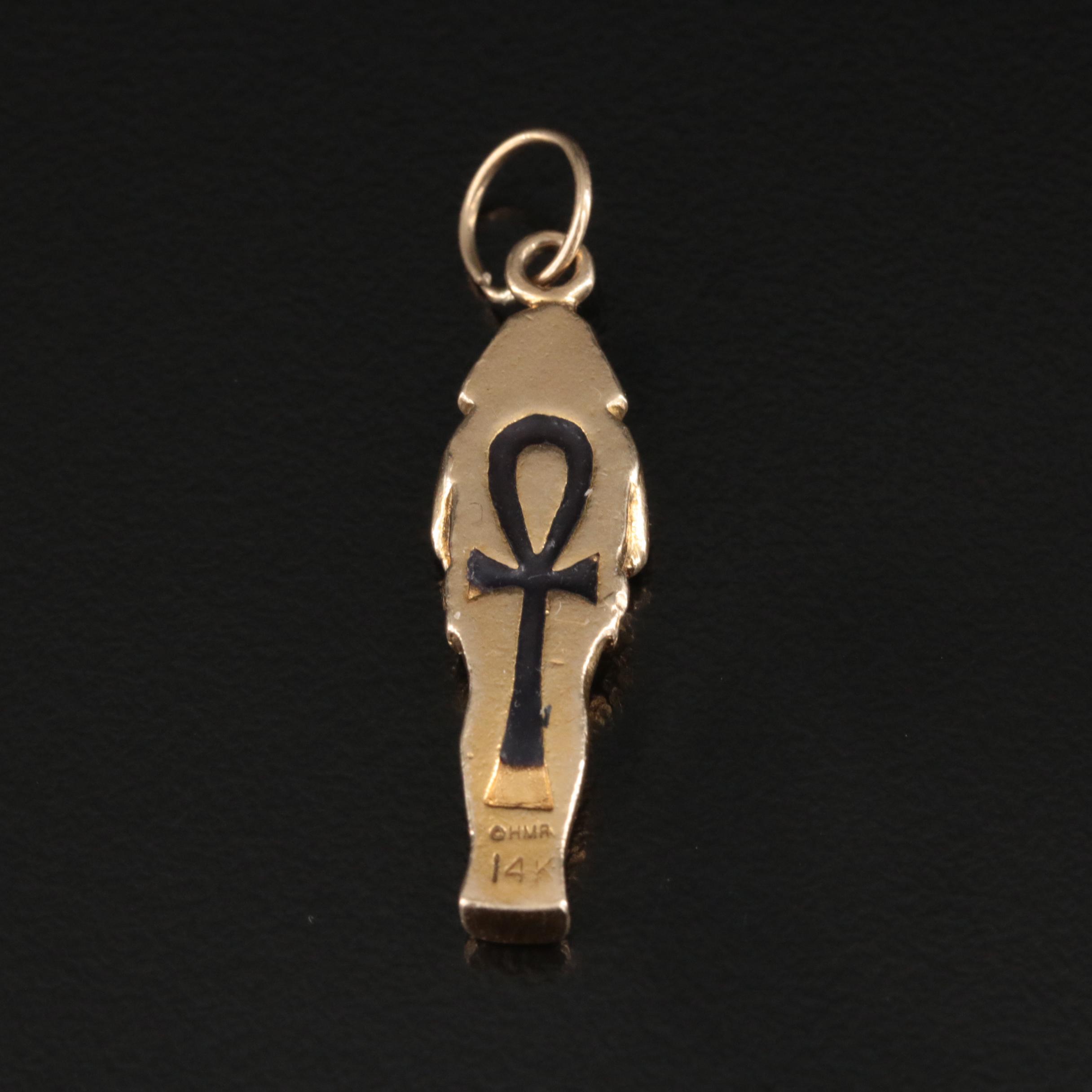 14K Sarcophagus Pendant with Enamel Accents