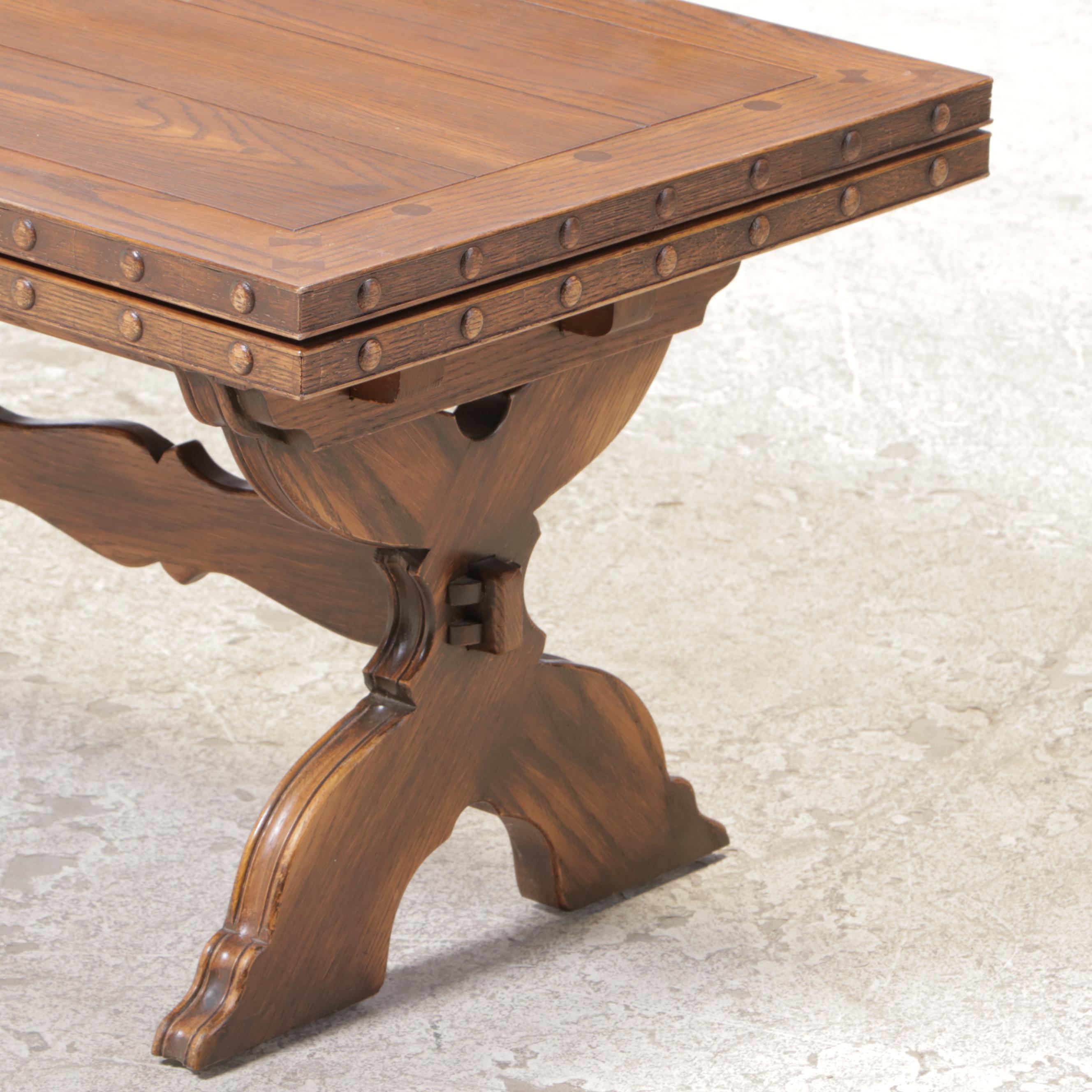 Romweber "1721" Carved Oak Draw-Leaf Coffee Table, 20th Century