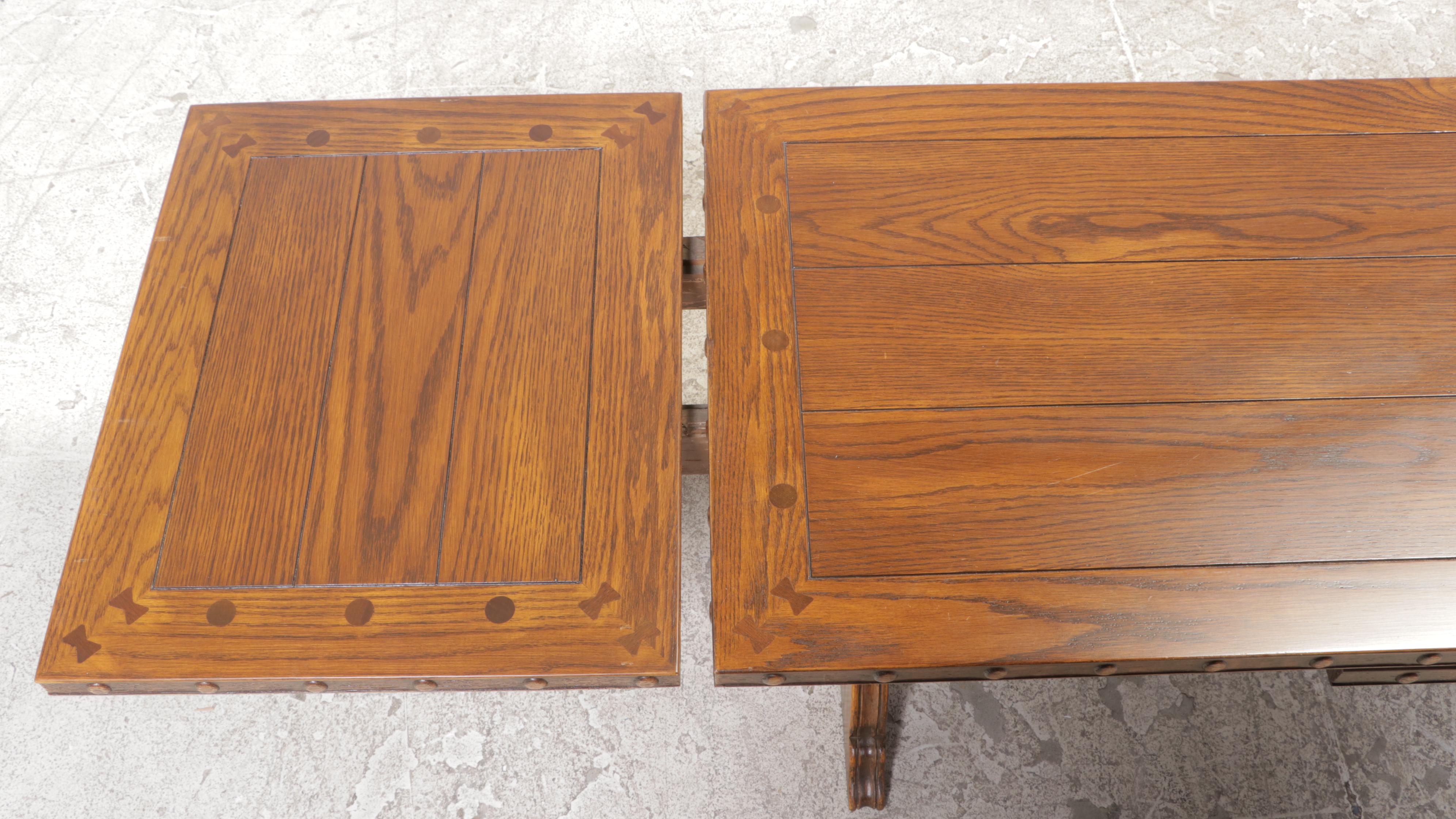 Romweber "1721" Carved Oak Draw-Leaf Coffee Table, 20th Century