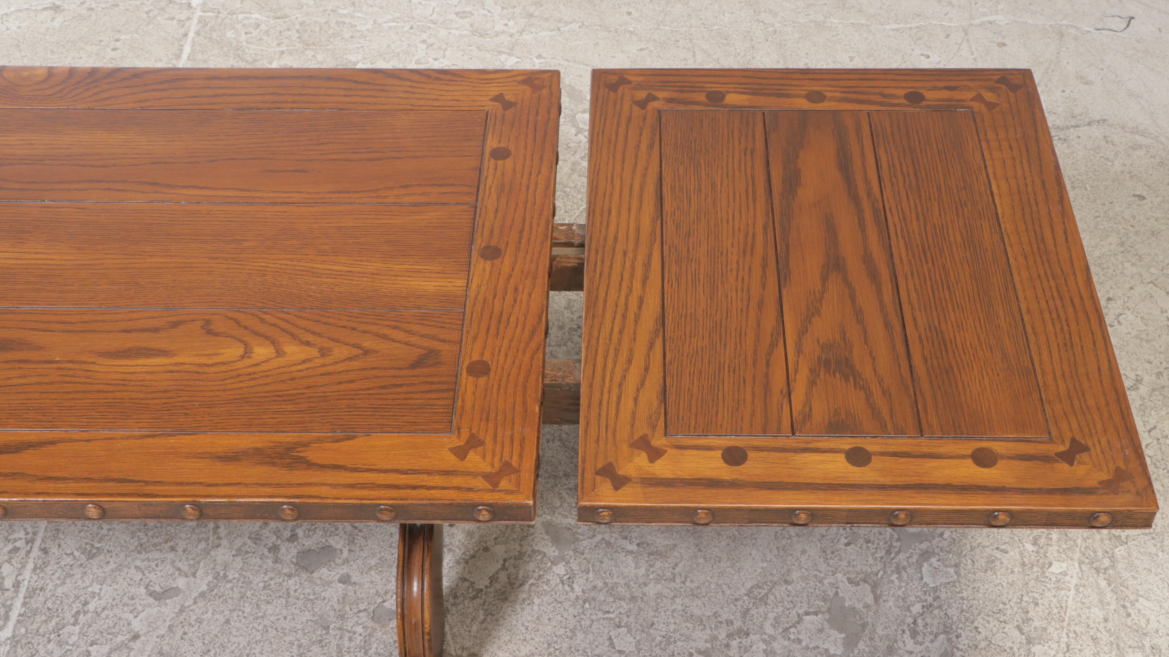 Romweber "1721" Carved Oak Draw-Leaf Coffee Table, 20th Century