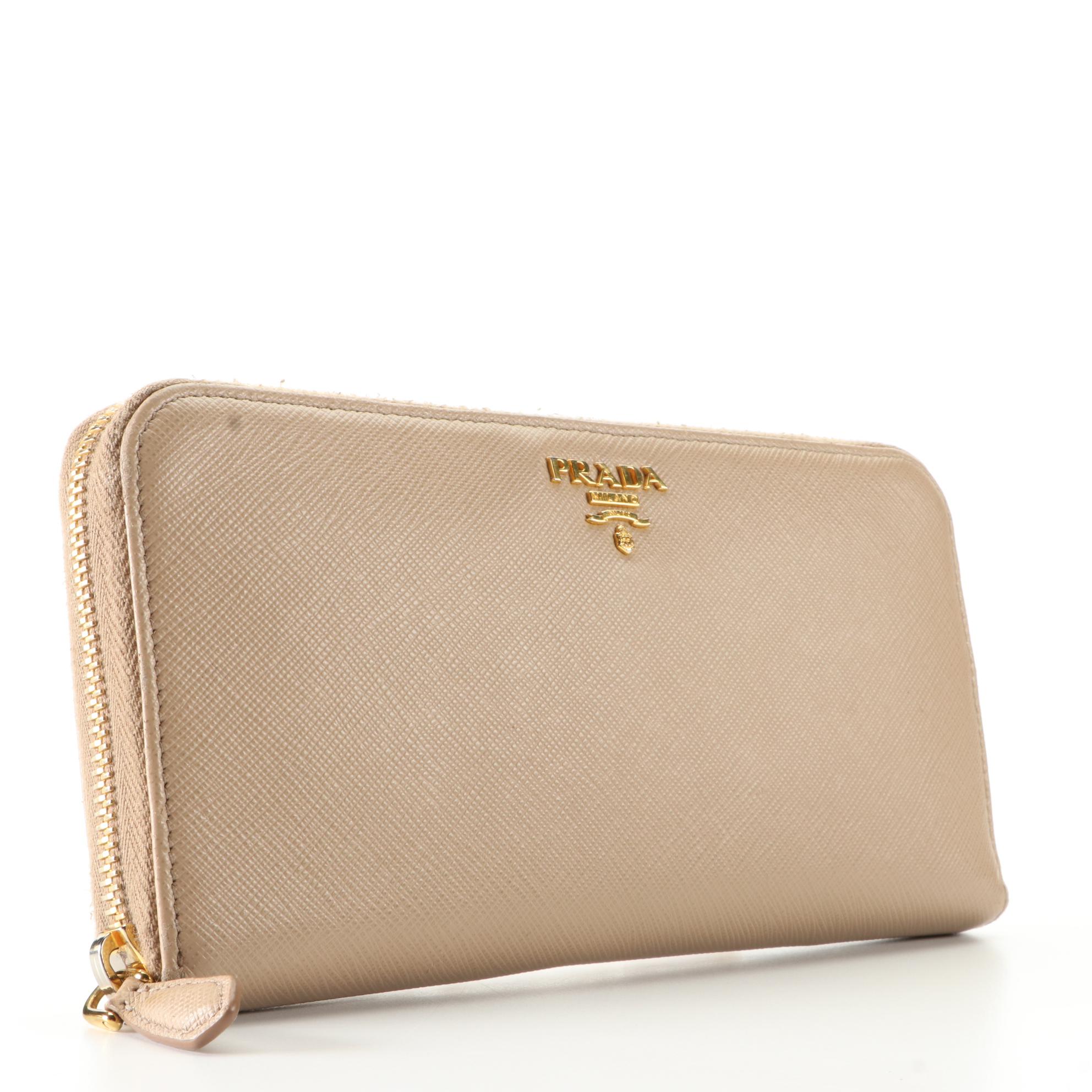 Prada Zip-Around Wallet in Cammeo Saffiano Leather with Box