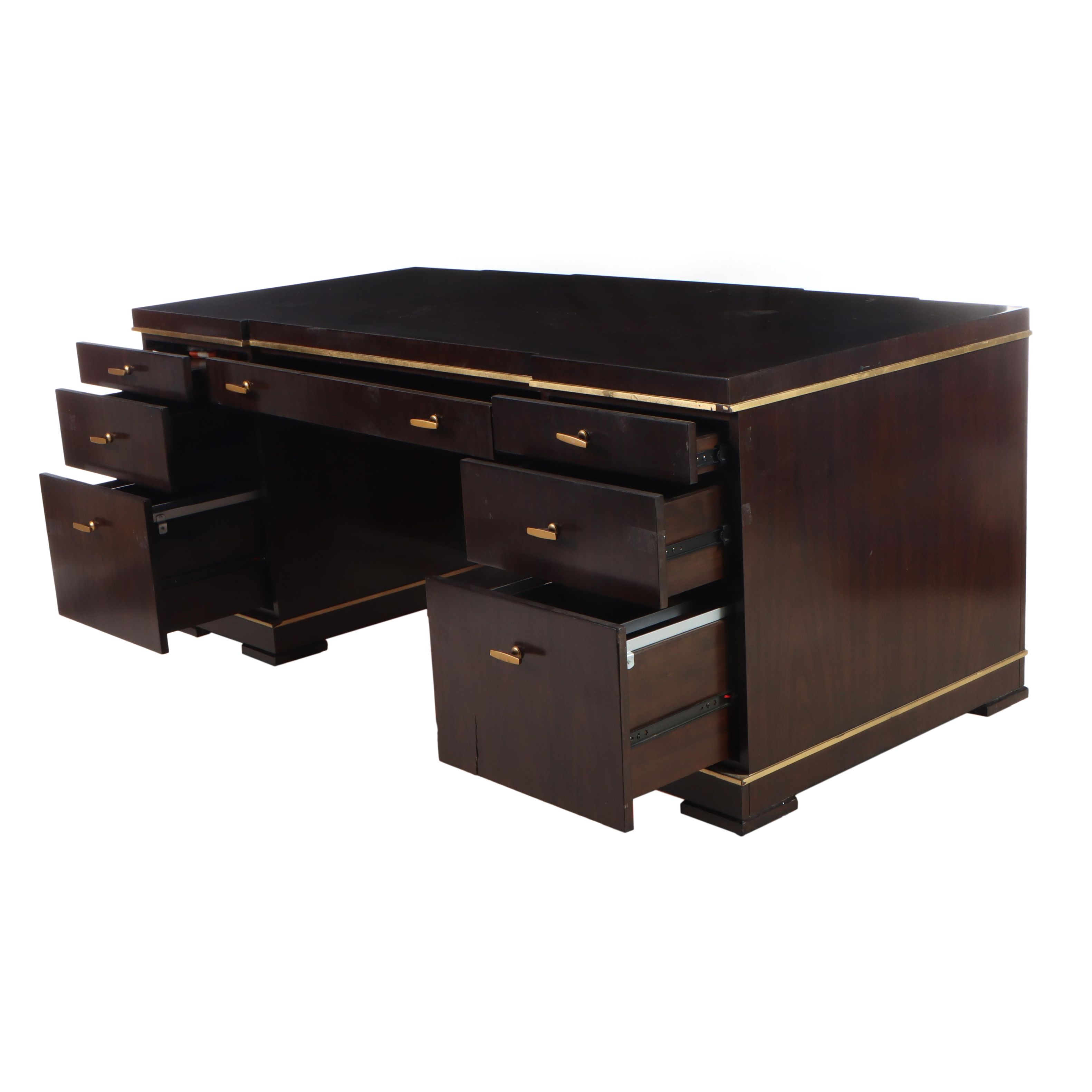 Sligh Espresso Finish Wooden and Brass-Mounted Pedestal Desk