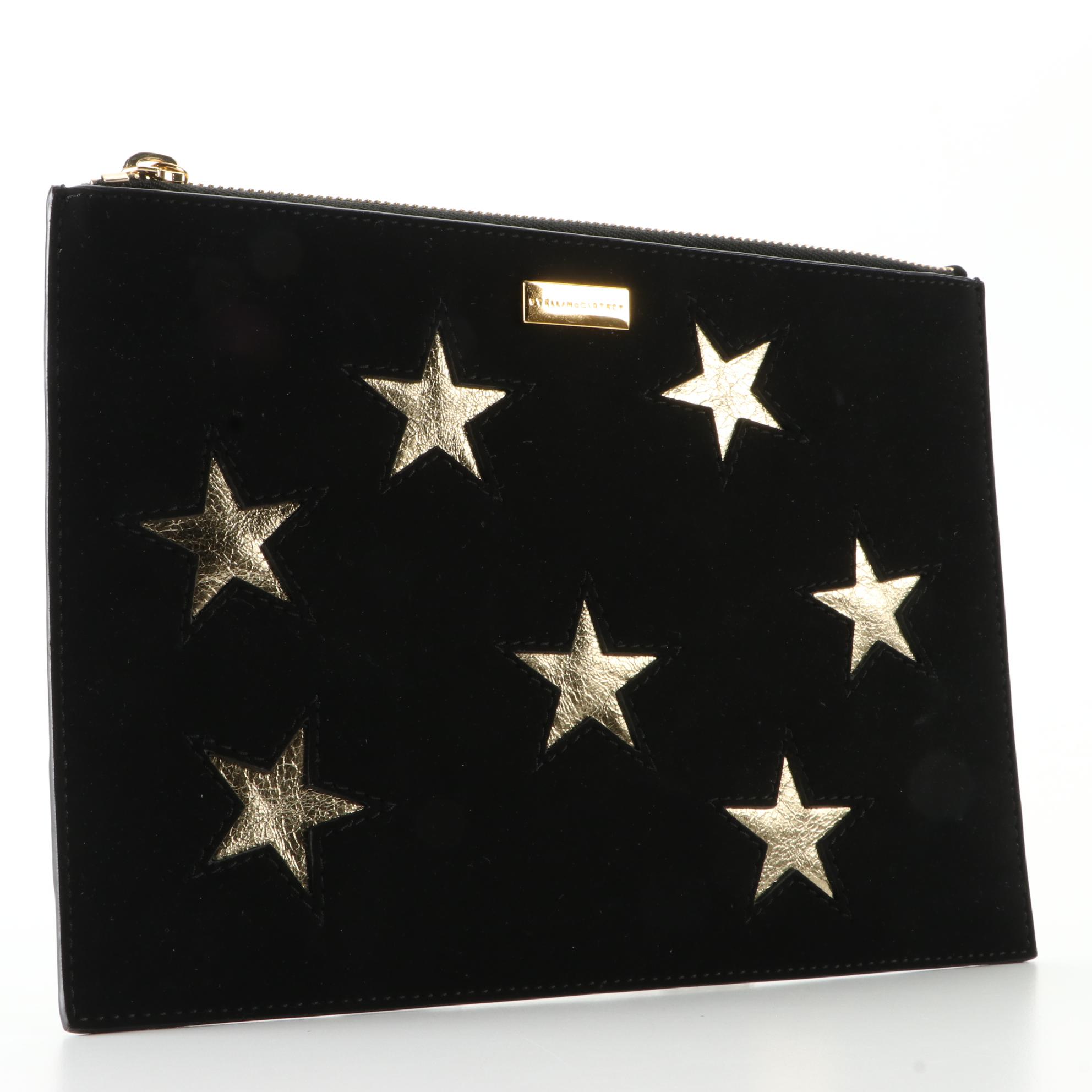 Stella McCartney Small Zip Pouch in Star-Embellished Faux Suede with Box