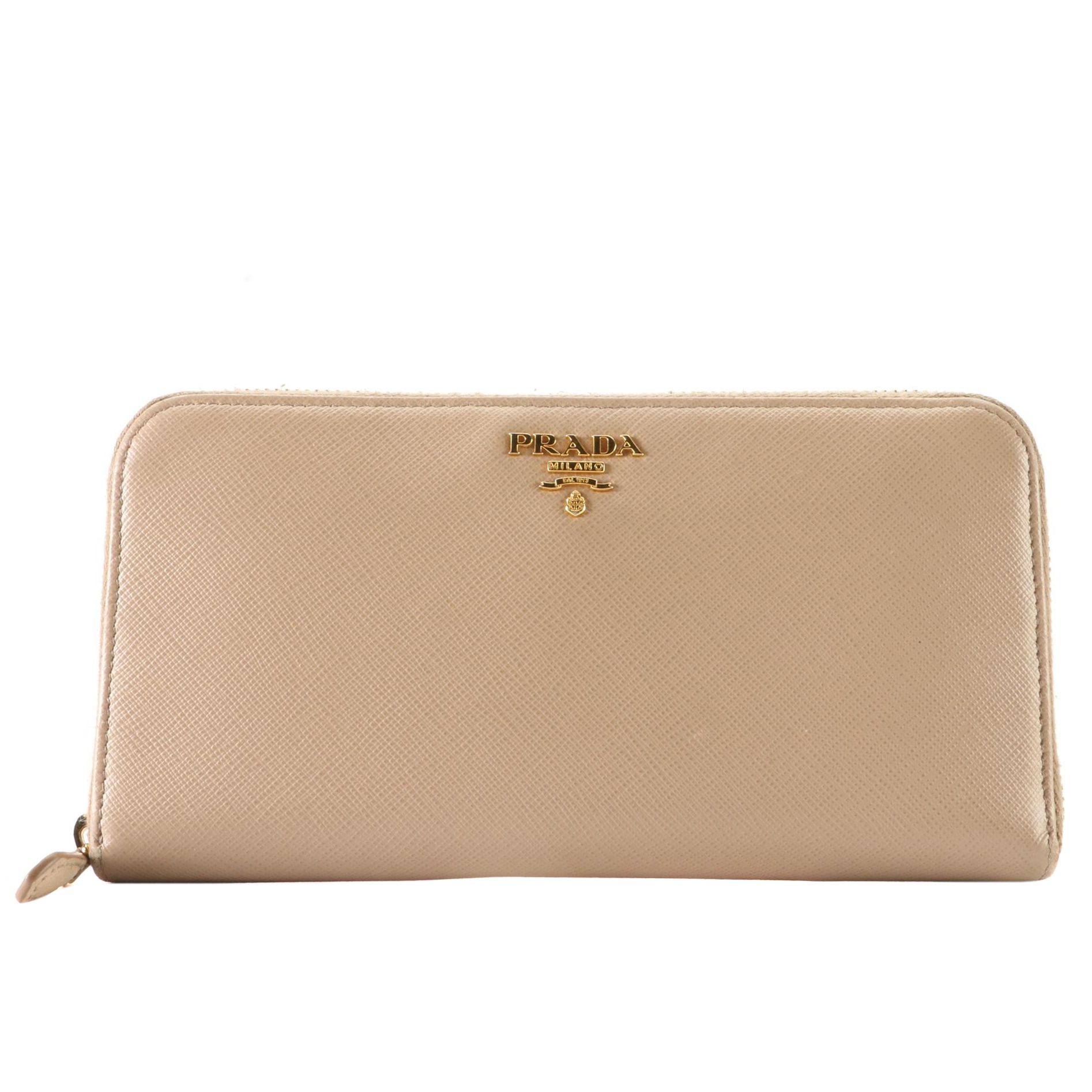 Prada Zip-Around Wallet in Cammeo Saffiano Leather with Box