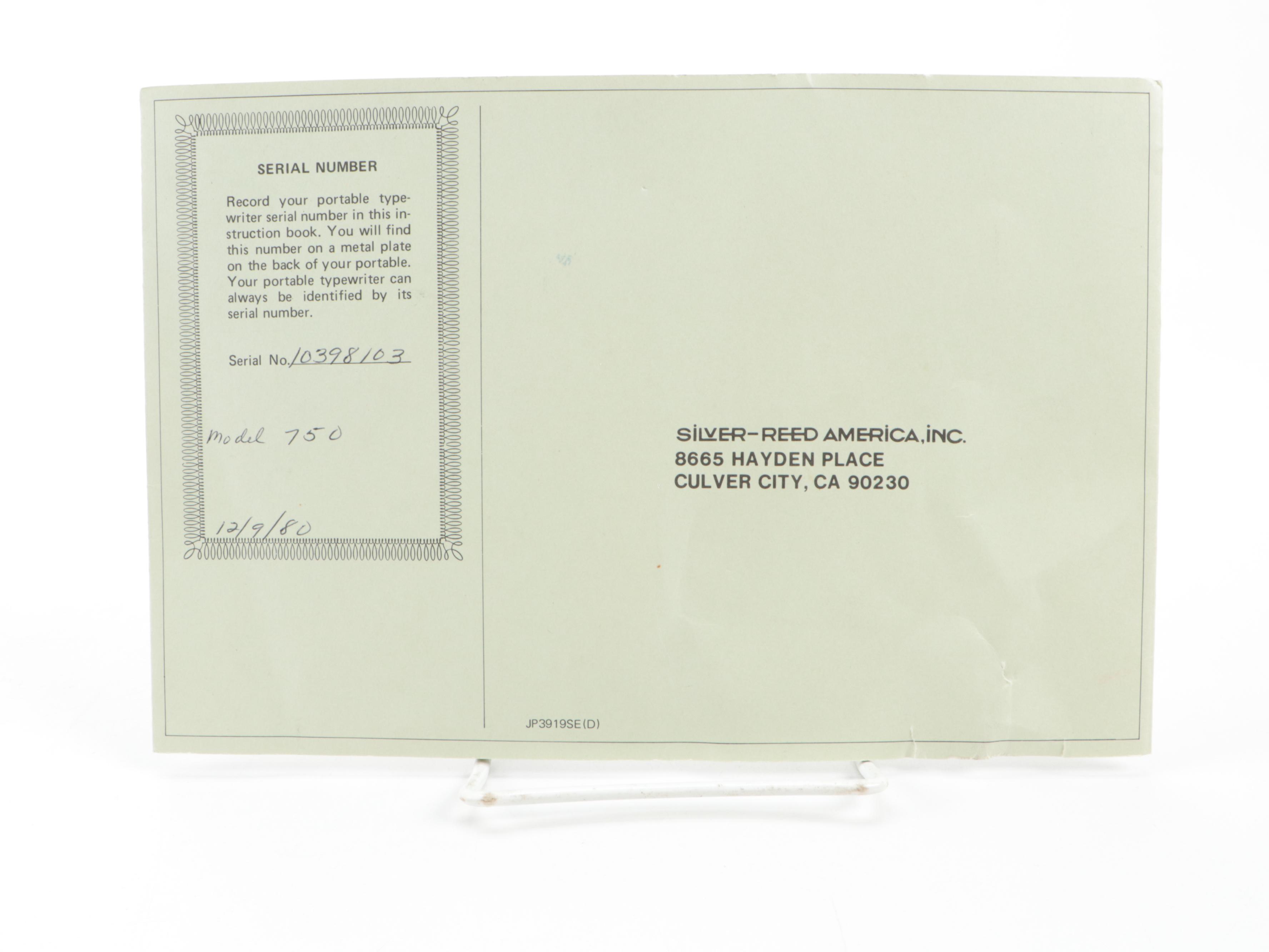 Silver-Reed Model 750 Typewriter, 1979