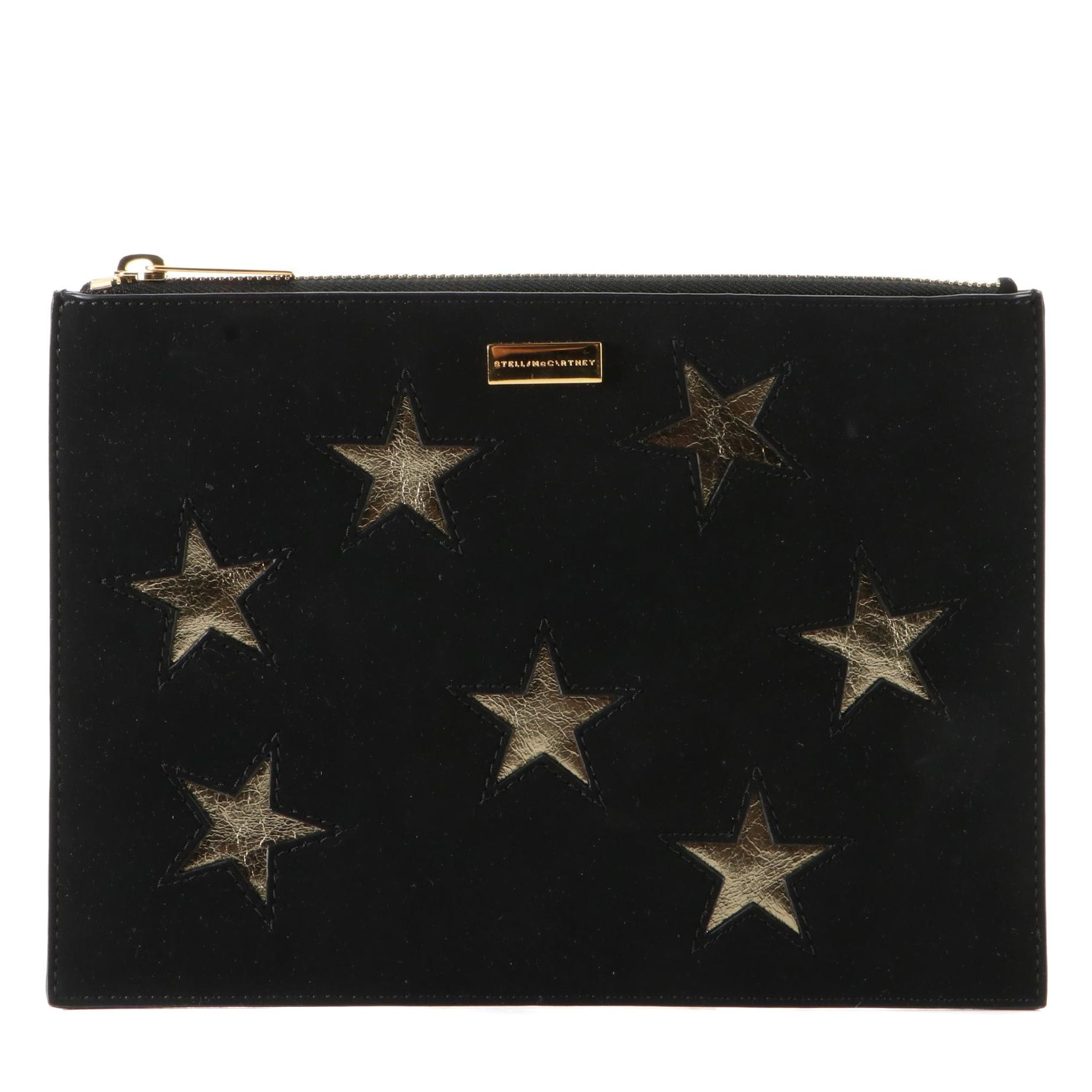 Stella McCartney Small Zip Pouch in Star-Embellished Faux Suede with Box