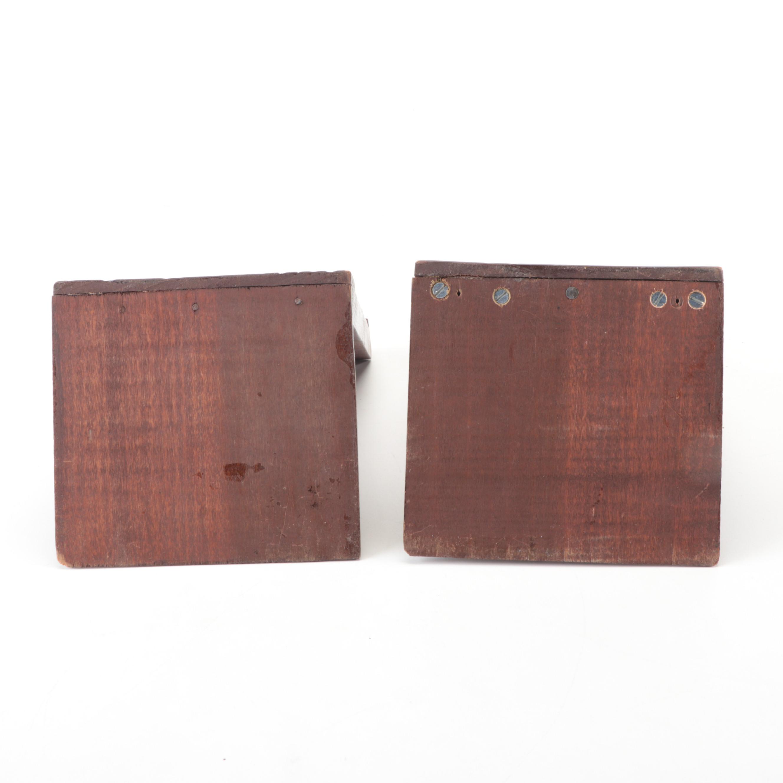 Pair of Rooster-Motif Hand-Carved Wooden Bookends