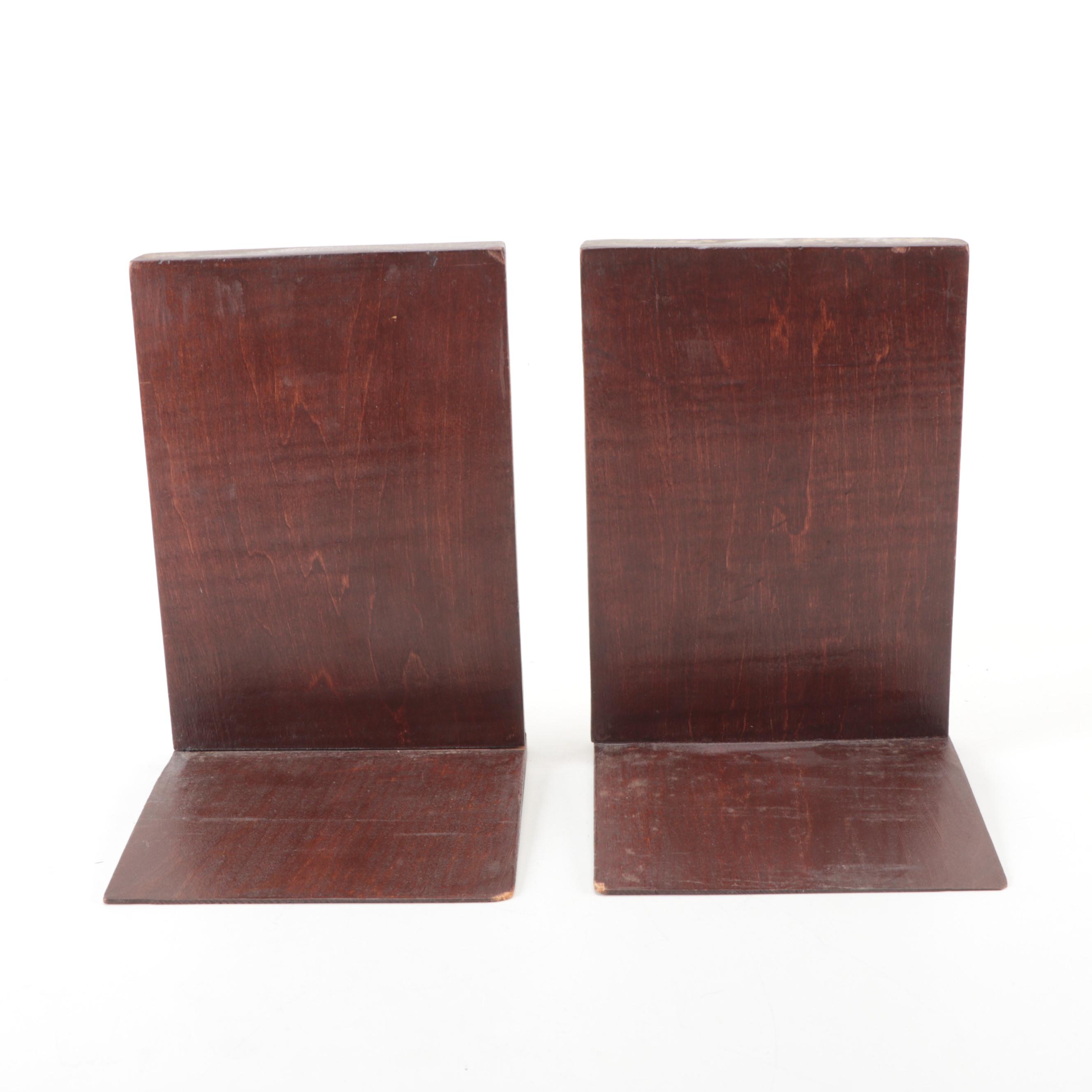 Pair of Rooster-Motif Hand-Carved Wooden Bookends