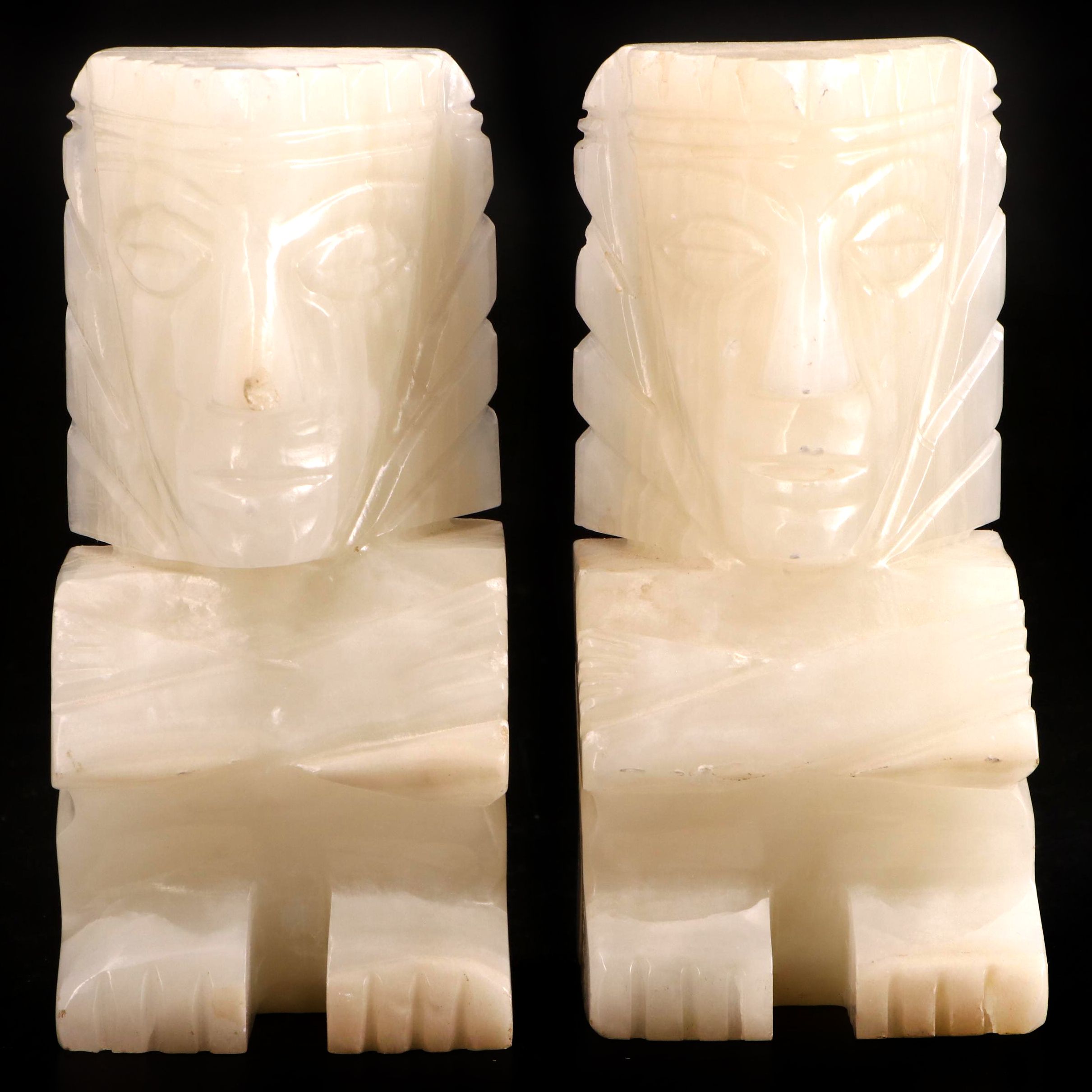 Carved Onyx Bookends, Mid to Late 20th Century