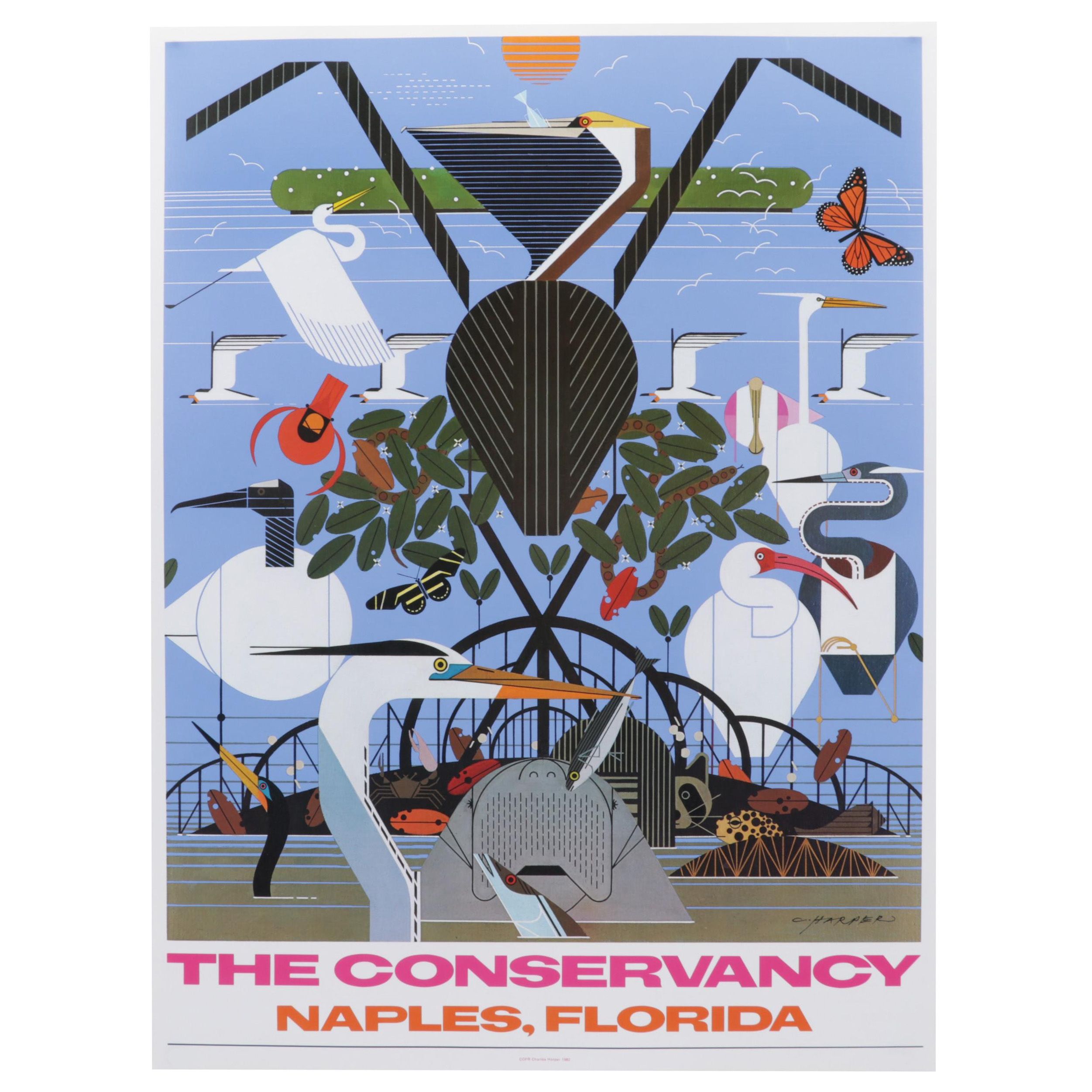 Offset Lithograph Poster After Charley Harper "The Conservancy, Naples, Florida"