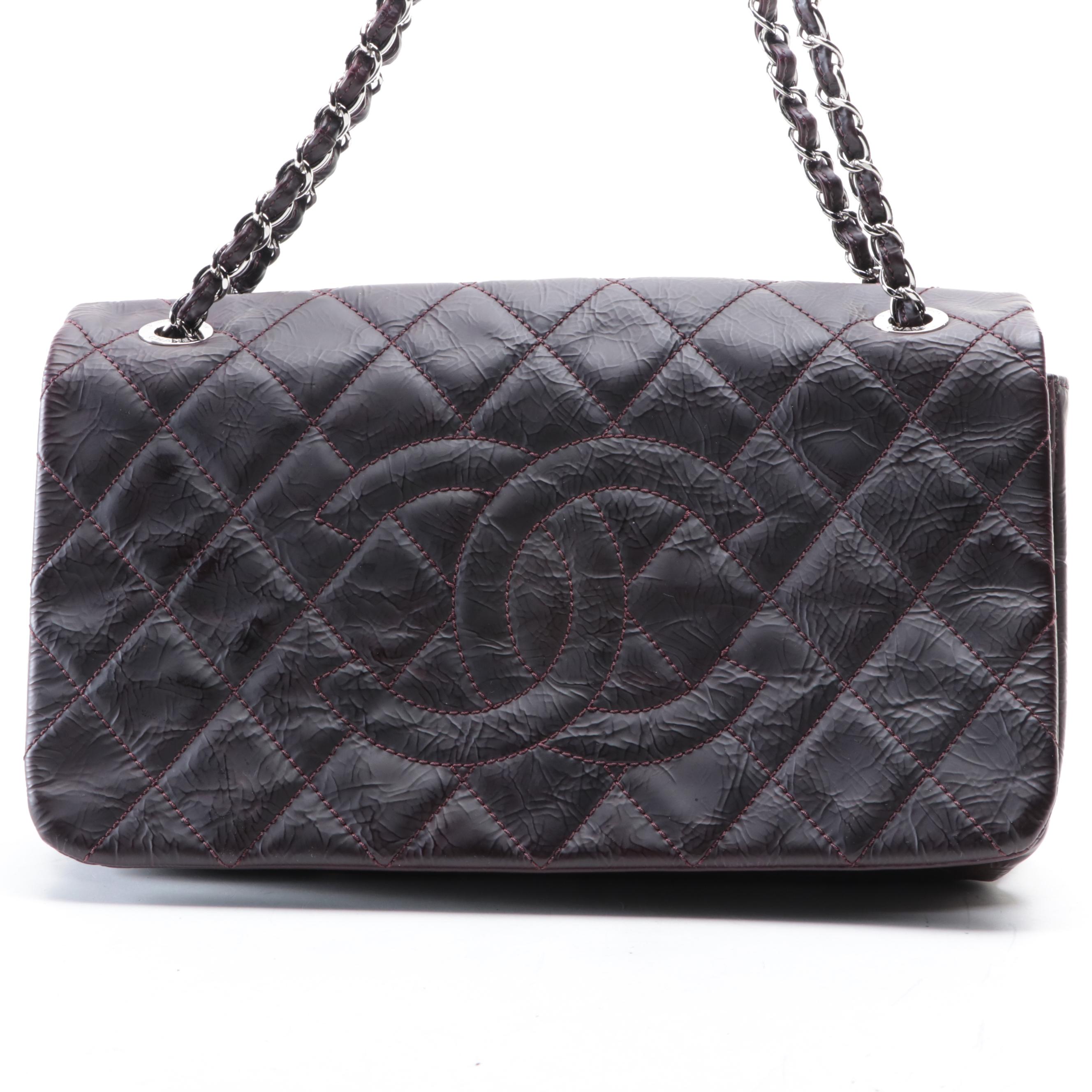 Chanel CC Flap Front Shoulder Bag in Quilted Matte Crinkle Leather